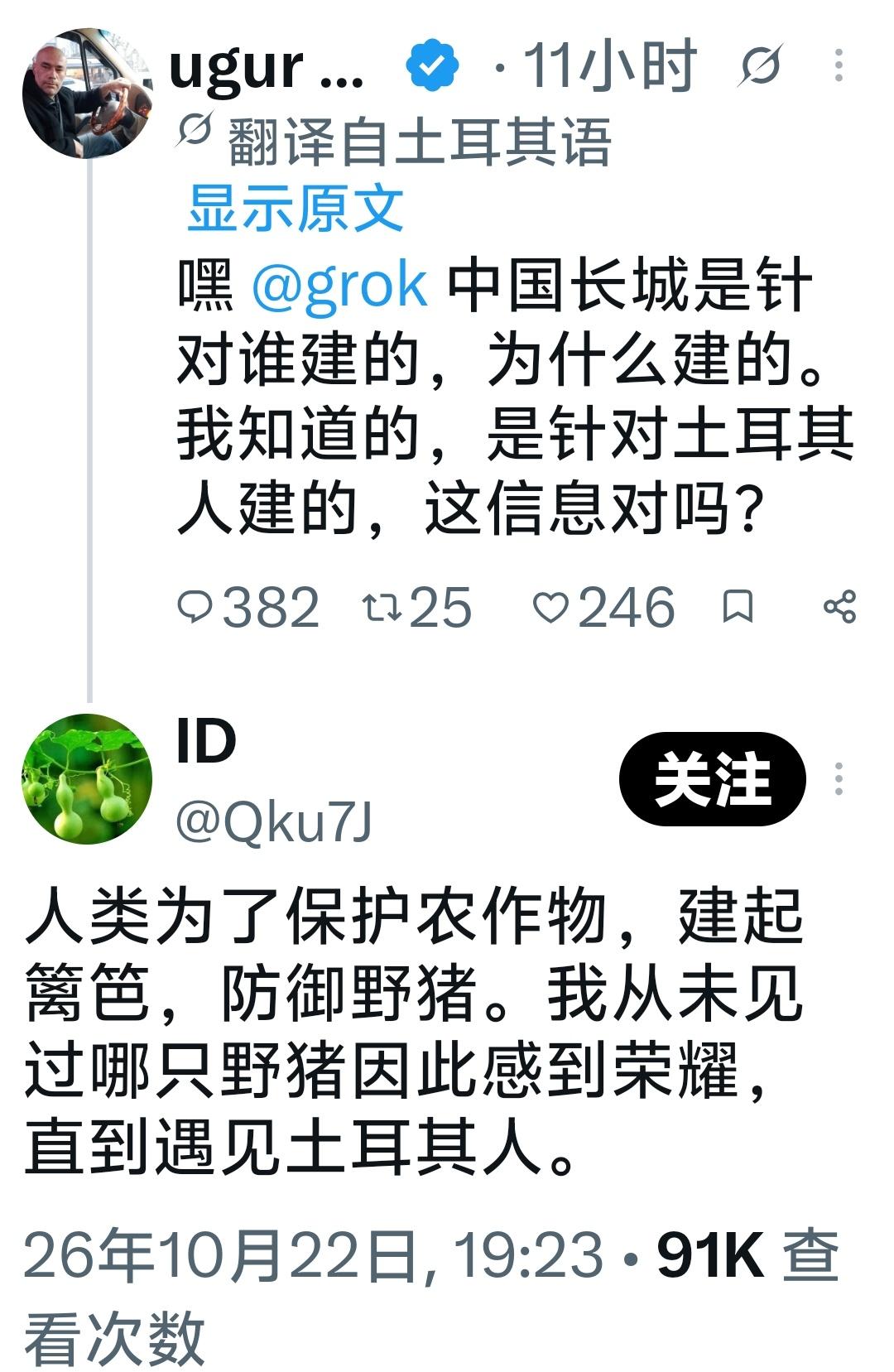 当土耳其人问马斯克的AI，想借助长城阻挡匈奴人（土耳其人自诩的祖先），来诠释并攫