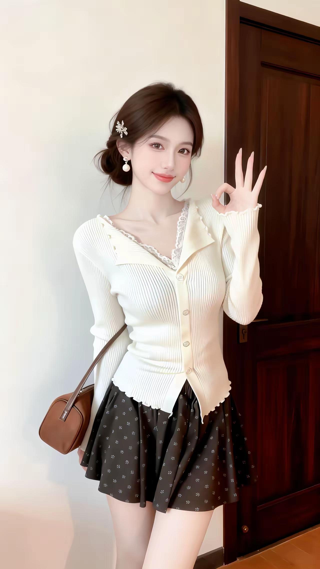 甜美穿搭指南：白色毛衣+黑色波点裙，轻松get时尚感！