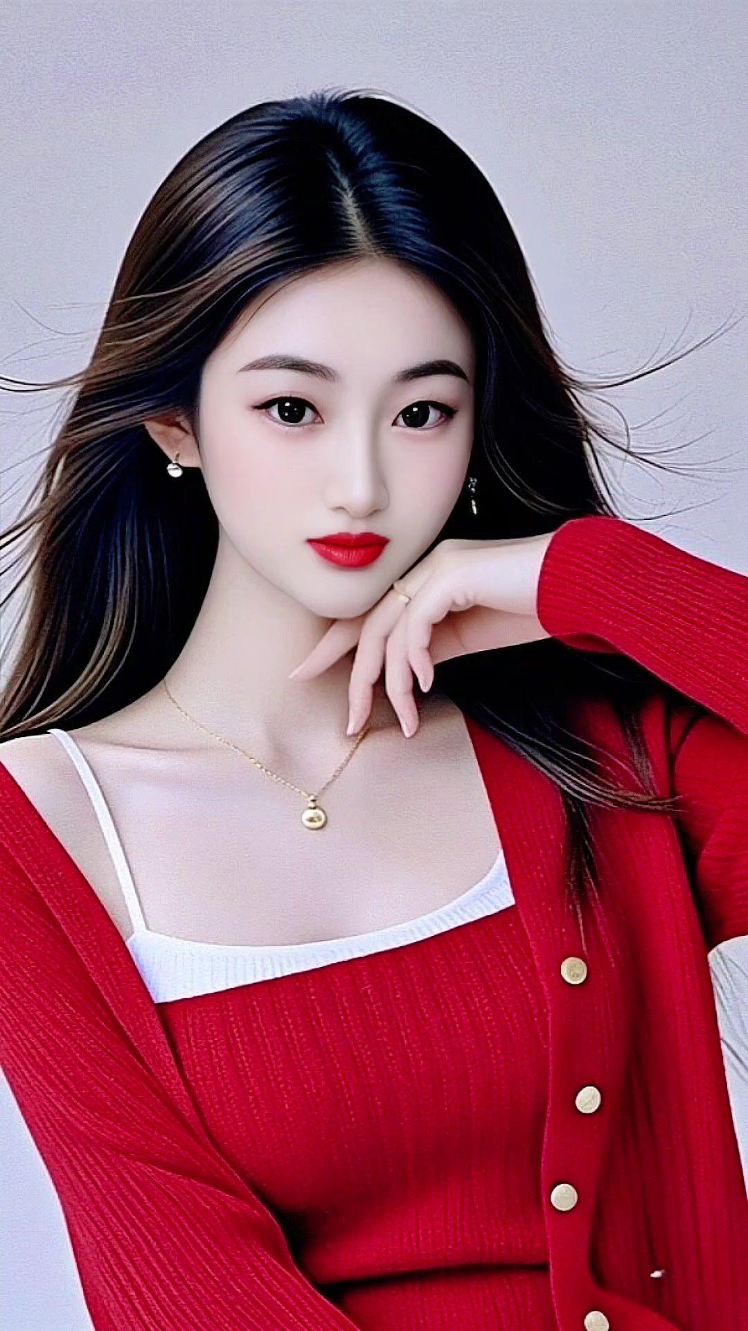 红系甜美写真 红毛衣气质美女 优雅气质 御姐 冷艳美人