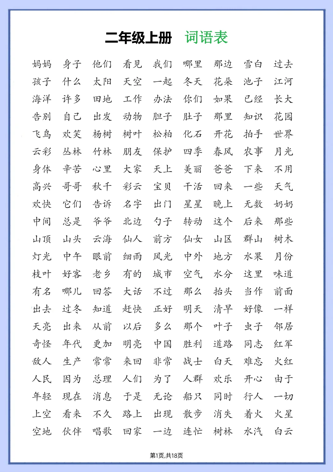 小学语文课后词语表汇总【2025秋季版】