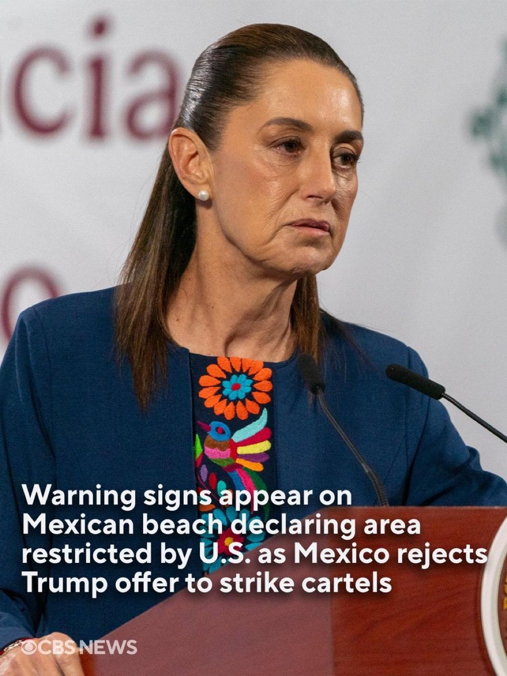 墨西哥总统克劳迪娅·欣鲍姆周二排除了允许美国在墨西哥境内打击贩毒集团的可能性。此