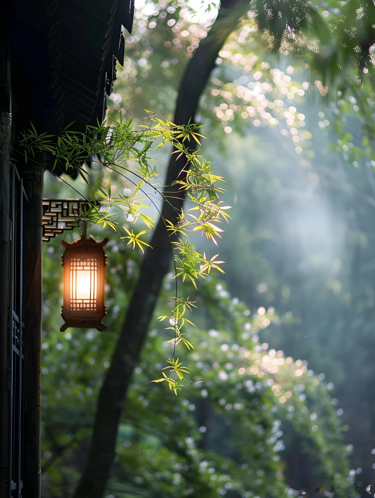 一盏灯，一树绿，一湖温柔～ 