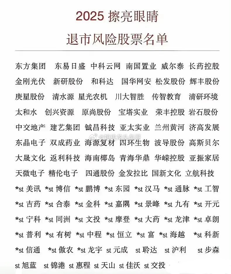 兄弟们把你的眼睛擦亮！这些股票坚决别碰，即将面临退市风险，很多人喜欢抄底，喜欢那