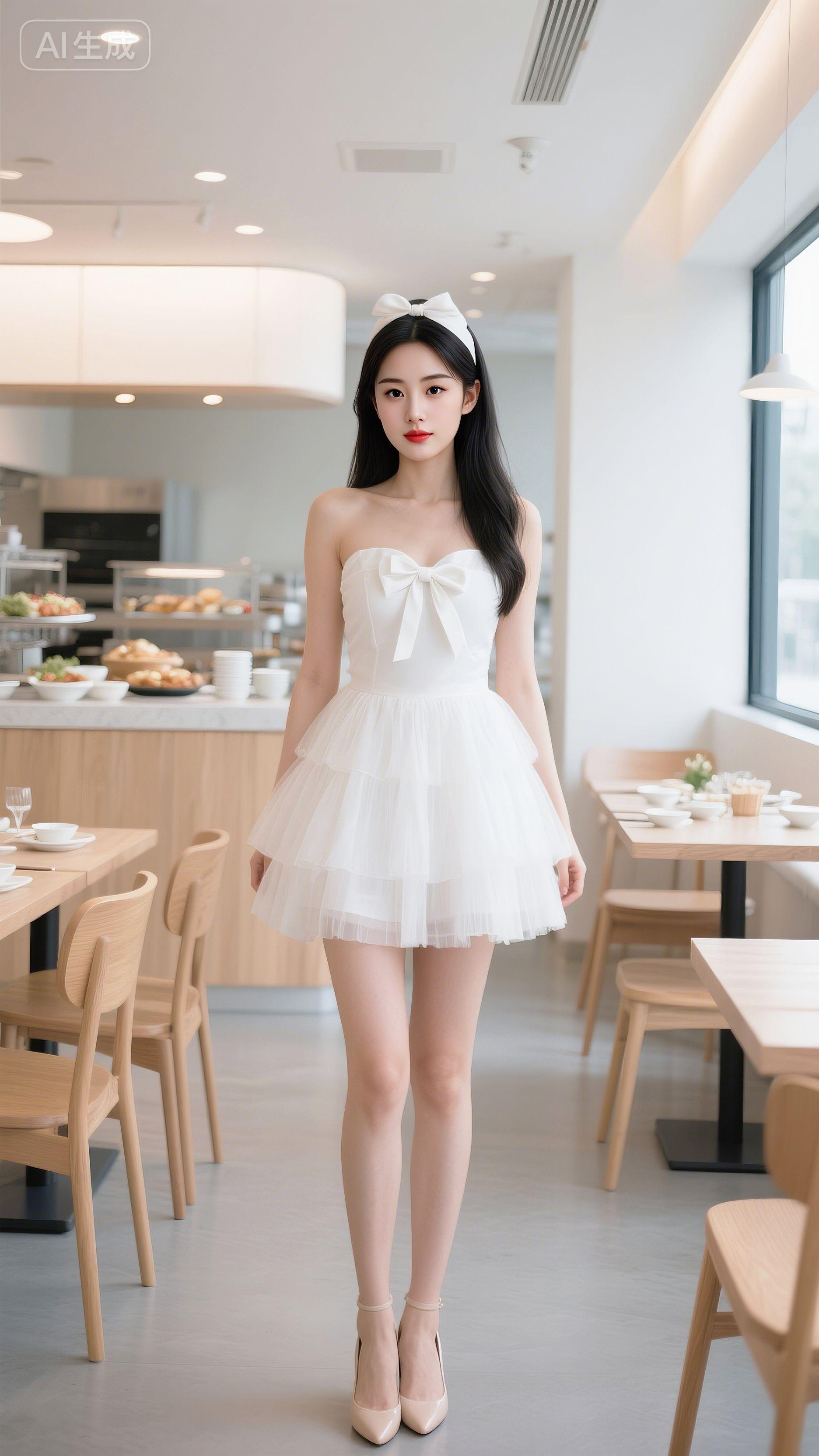 谁能拒绝一身纯白蝴蝶结纱裙的暴击啊！🎀 吊带设计露肩又纯欲，大蝴蝶结...