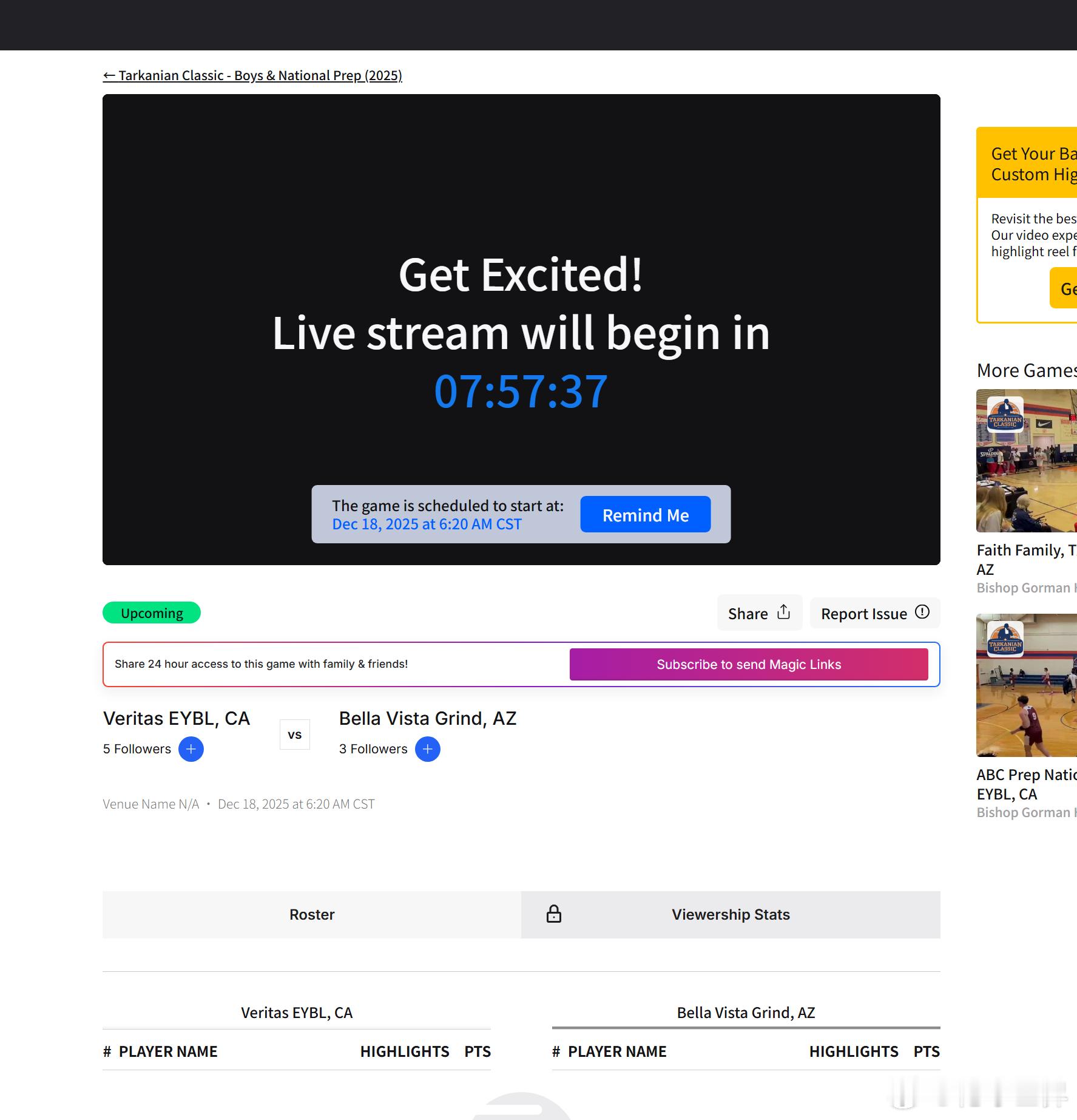 明早6:20，张博源在Tarkanian Classic经典赛上的第二场比赛海外