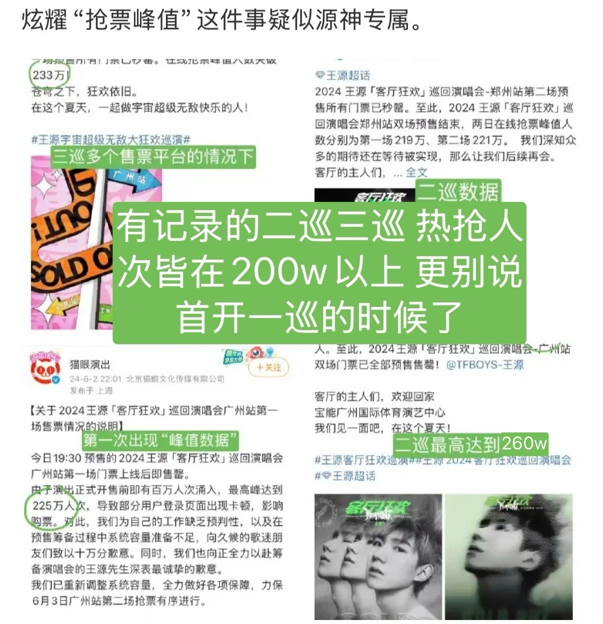 最初是因为抢票平台崩了，为了给汤圆姐声明，创造了王源专属“抢票峰值”这个词，此前