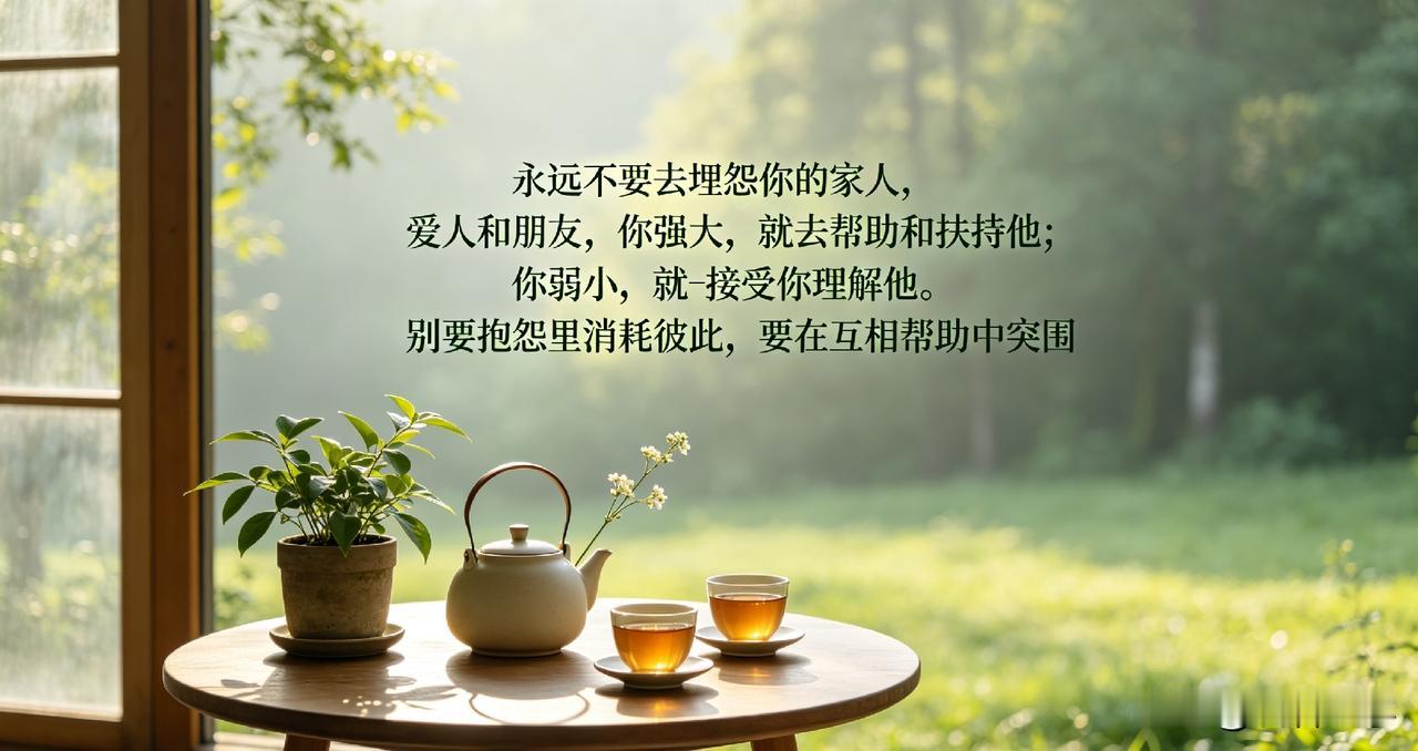 永远不要去埋怨你的家人，爱人和朋友，你强大，就去帮助和扶持他；你弱小，就去接受和