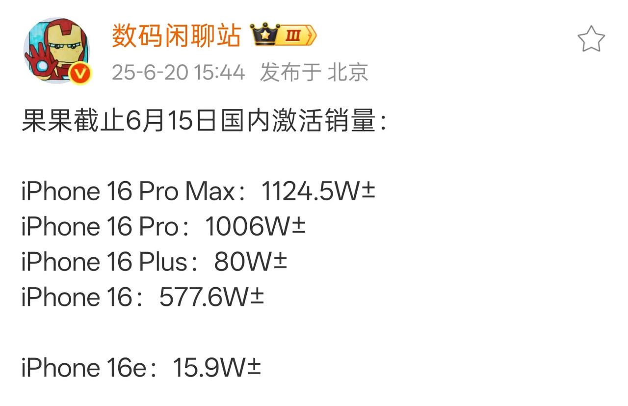 果然高端手机只有苹果和其他，iPhone16系列国内累计激活量已经到2600万左