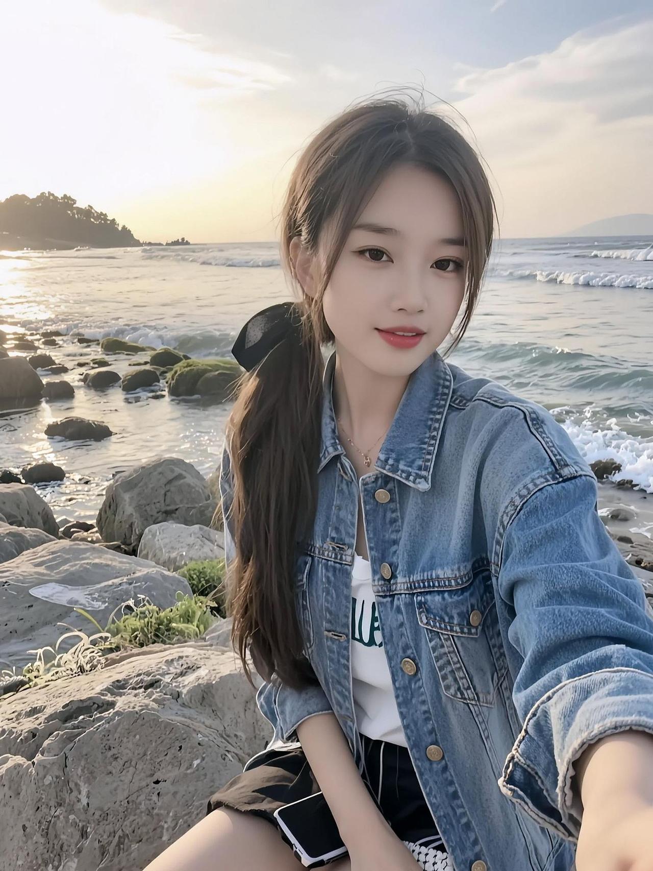 AI海畔逆光自拍 穿搭随拍 记录真实生活