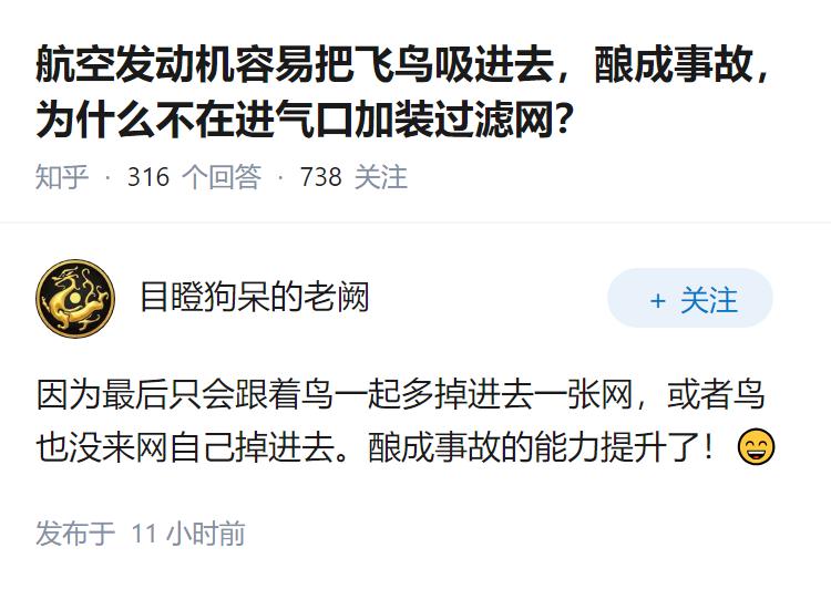 航空发动机容易把飞鸟吸进去，酿成事故，为什么不在进气口加装过滤网？