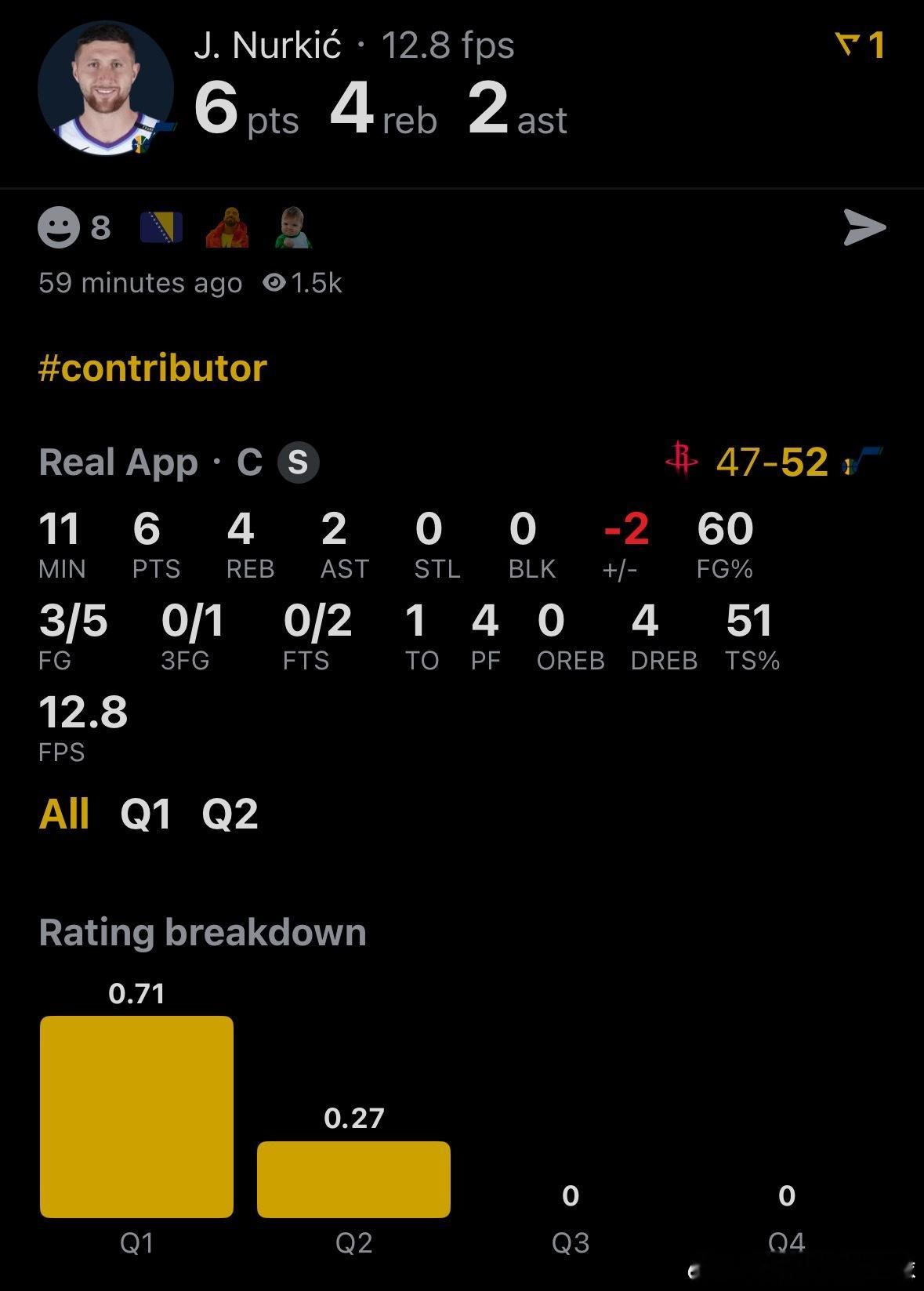 太棒了，努尔基奇已经4次犯规了，这样一来，申京的内线护框压力和篮板压力会小很多。