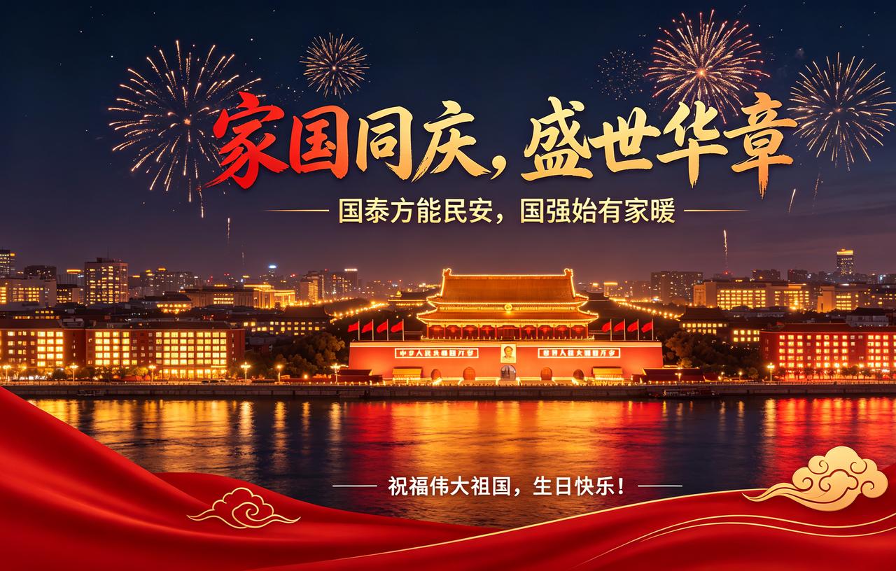 国庆安康祖国万岁

国运昌隆盛世开，山河锦绣入胸怀。
庆云瑞彩映天阙，万里红旗展
