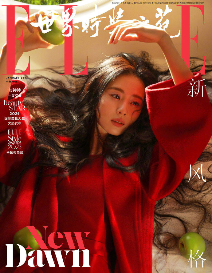 #刘诗诗开年的第一缕光#ELLE 2024年1月封面人物，展现出温暖煦和的阳光气