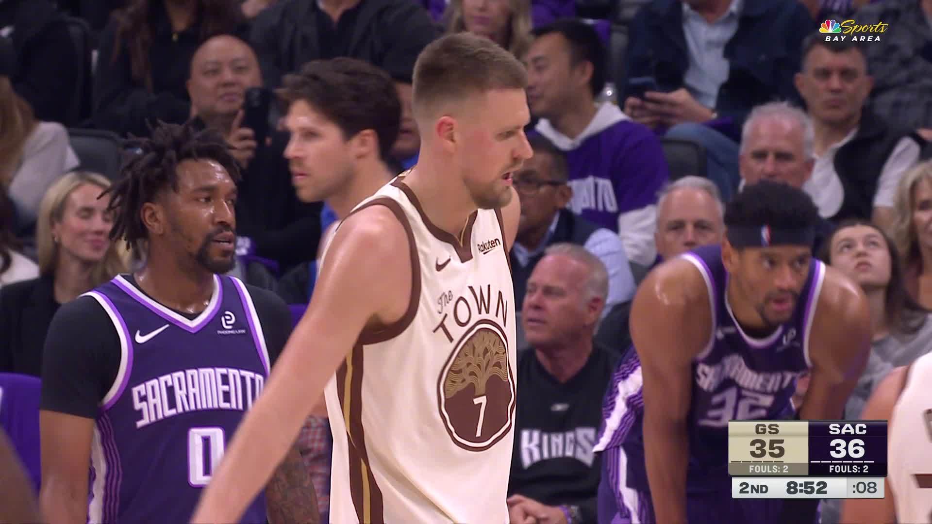 波尔津吉斯2+1！勇士39:43国王。勇士vs国王