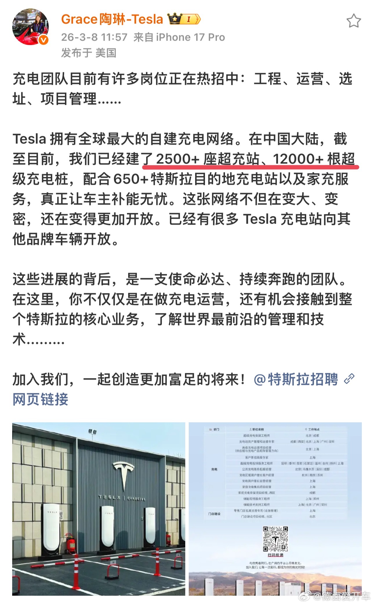 特斯拉在中国部署了2500+座超充站；顺便看下蔚小理超充站最新的部署情况:理想4