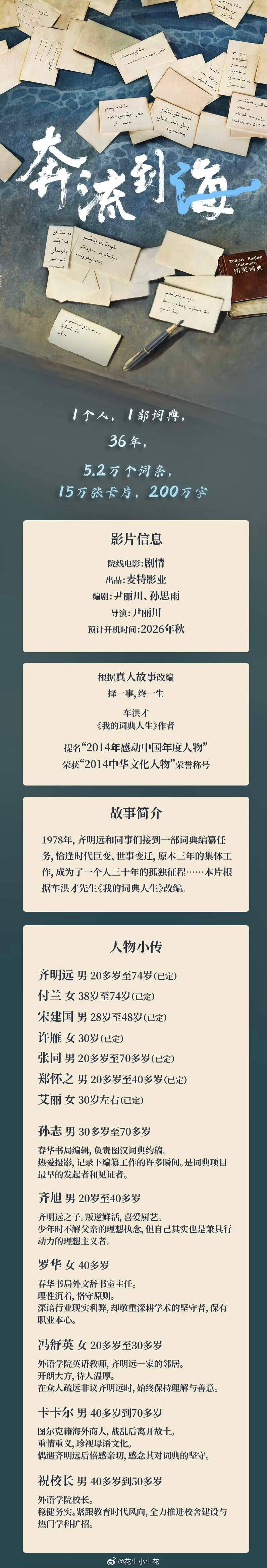 电影《奔流到海》组讯出品：麦特影业导演、编剧：尹丽川《出走的决心》开机时间：20