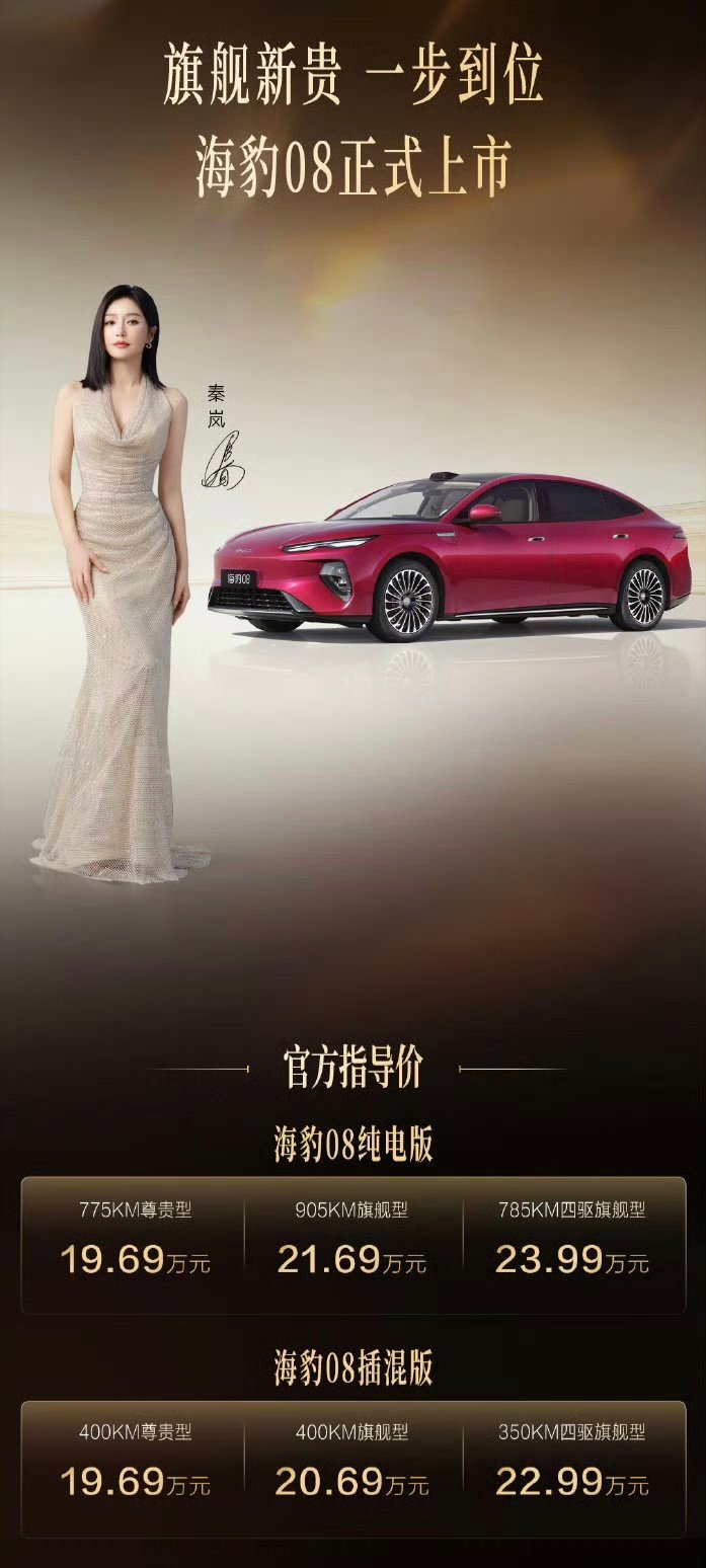 比亚迪海豹08正式上市！提供纯电插混两种动力，都是19.69万起没有特殊需求，建