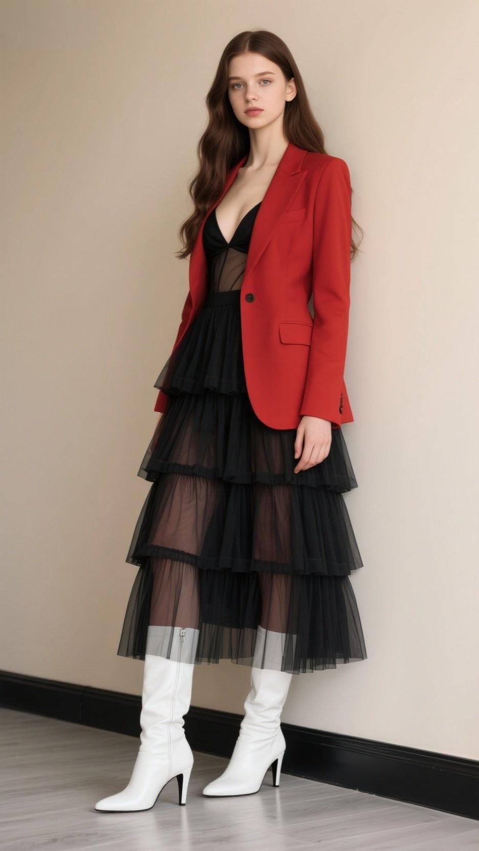 这姑娘穿着红外套配黑纱裙，好有个性！职场女性的穿着应该是什么样子 如何穿得优雅有