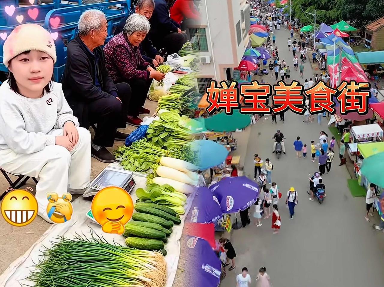 奥运冠军蹲在菜摊前整理蔬菜，大爷大妈没认出这是全红婵。
她手指翻动青菜，披白色休