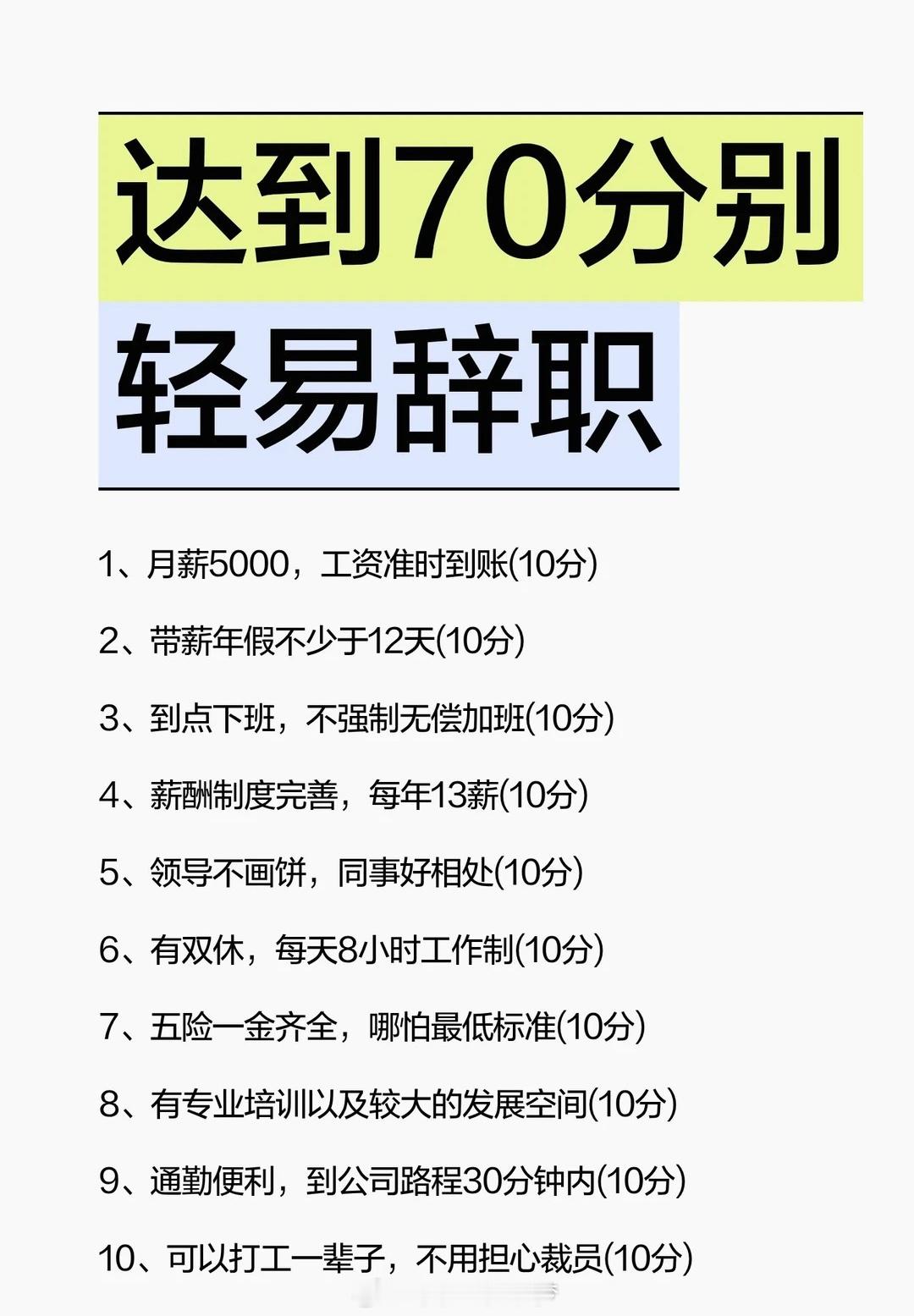 每项满分10分，算算你现在的工作值几分？ 