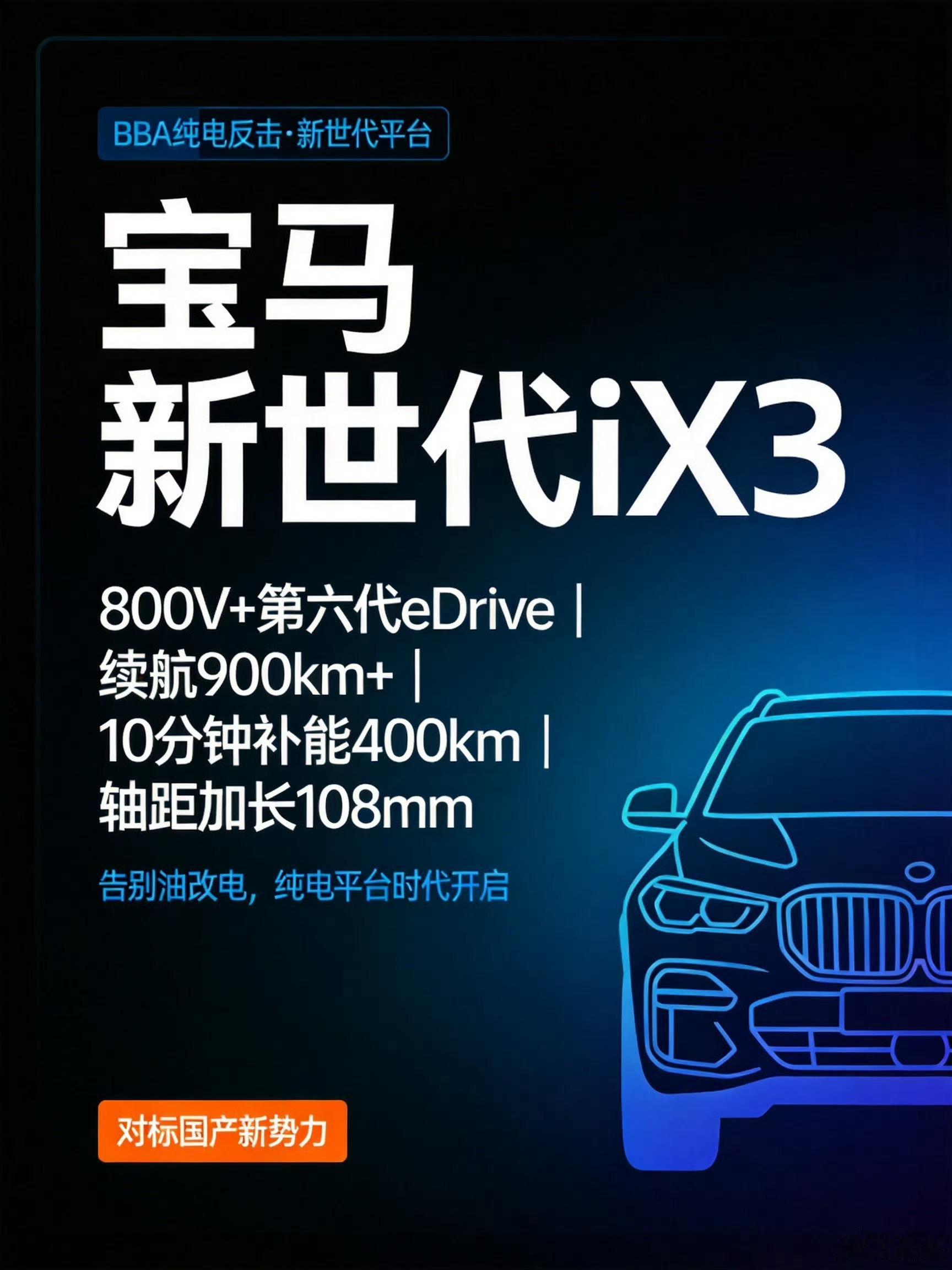 全新宝马iX3，可能是近年来最值得关注的一台宝马纯电车，因为这次不再是“油改电”