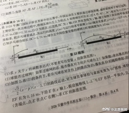 【#王楚钦也是登上试卷啦#】#网友隔空喊话王楚钦解数学题#5月26日晚，不少网友
