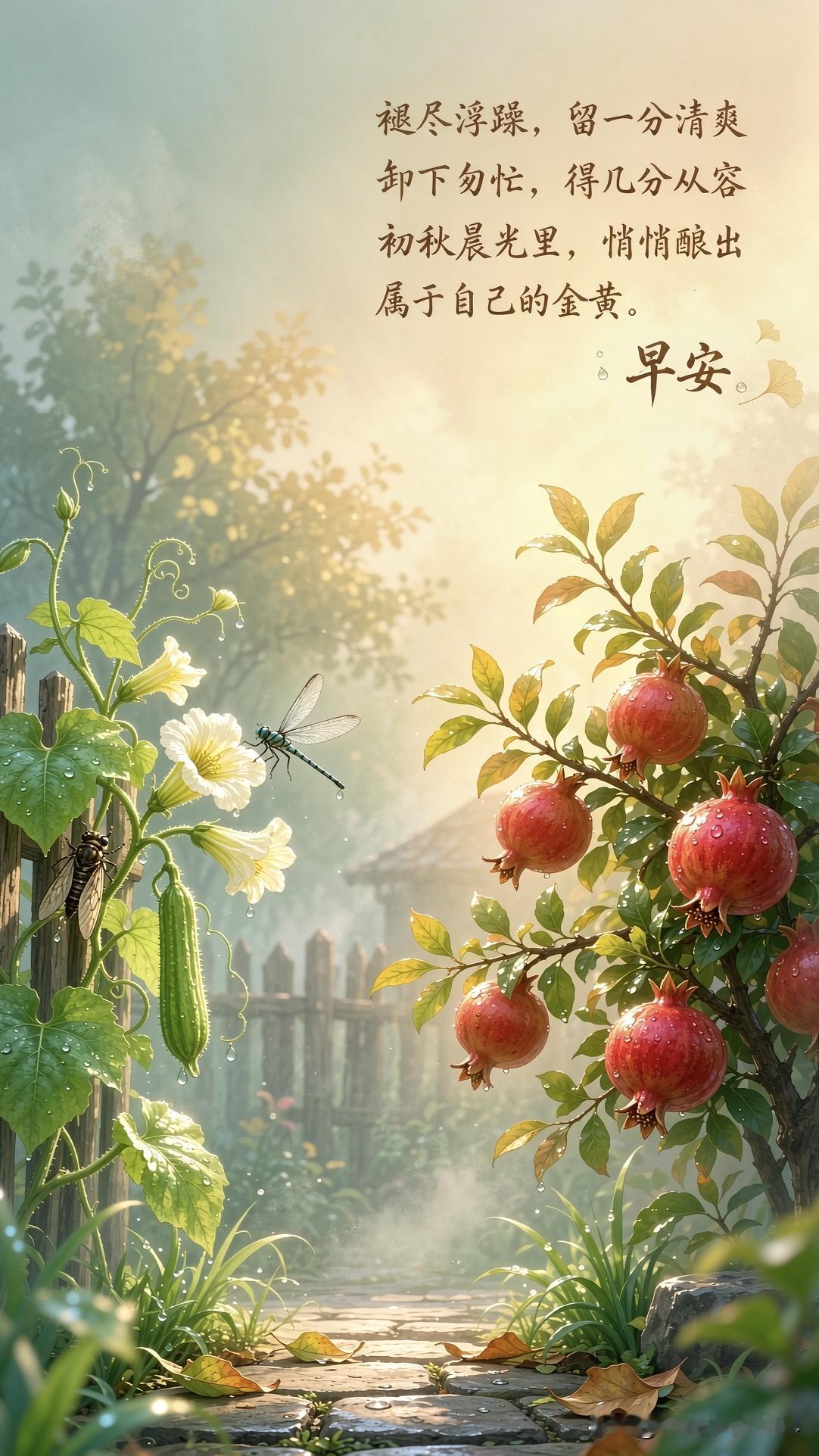 🍃꧂🌞早上好💕᭄🌿☕️
晨光像刚滤过的蜜，
被凉风轻轻吹薄。
丝瓜花收起