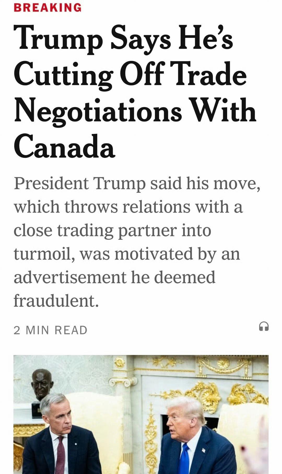 美国，空虚的不得了！
据说，加拿大在美国投放了一个反关税广告，直接导致美国不跟加