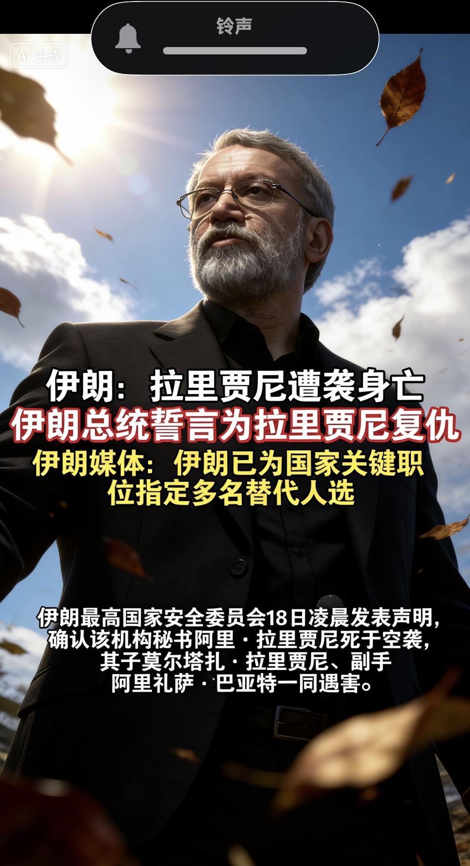 伊朗最高国家安全委员会秘书拉里贾尼遇袭身亡，伊朗总统誓言复仇；伊朗早已为关键职位