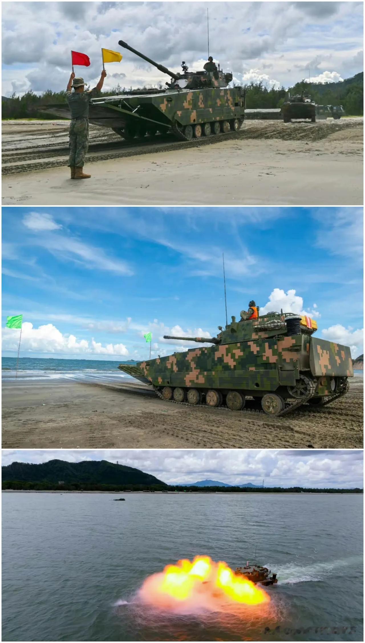 国产05A两栖突击车进行浮渡射击训练，不过这项技能估计实战中用到的机会不多了——