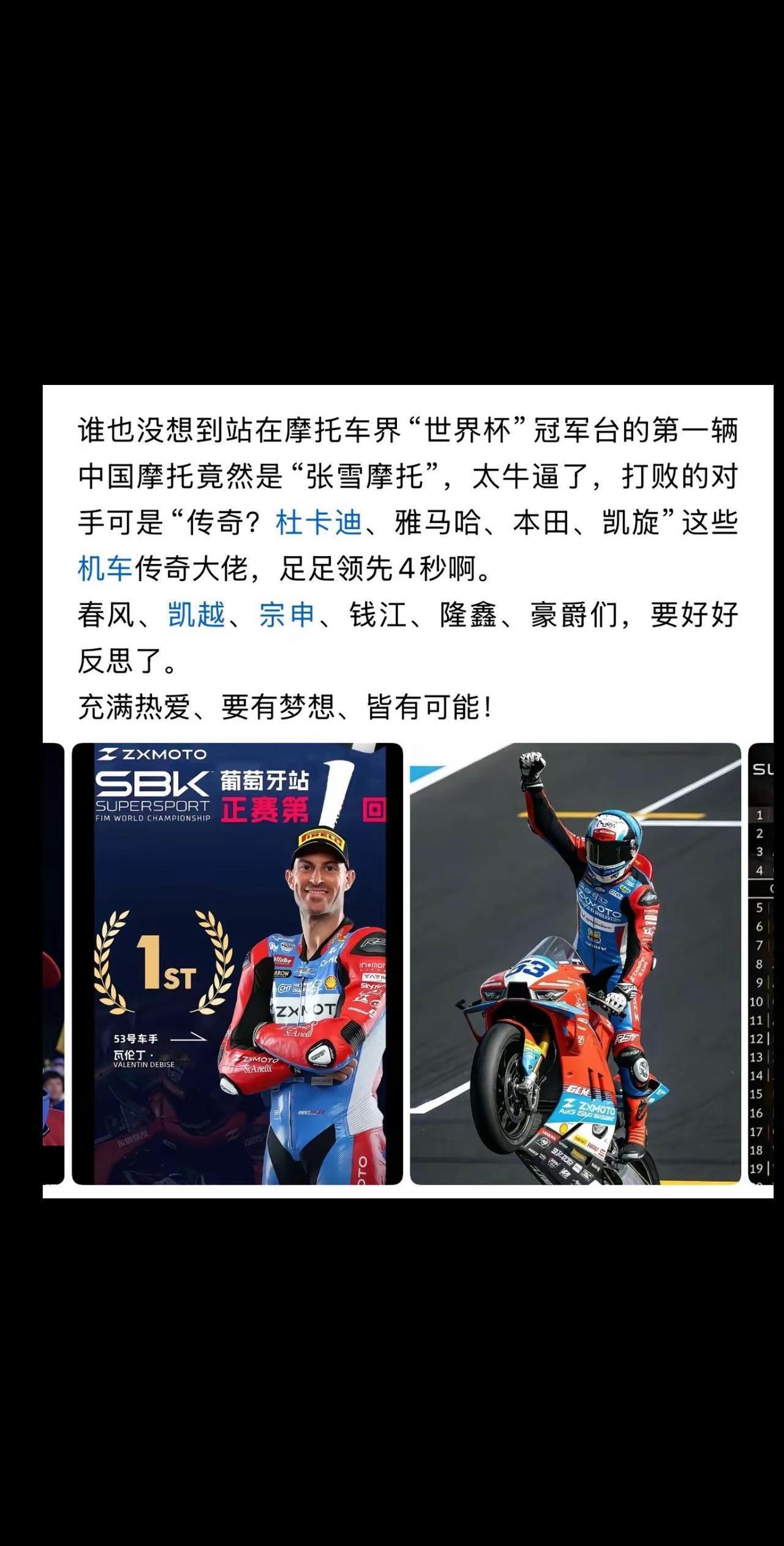 谁也没想到站在摩托车界“世界杯”冠军台的第一辆中国摩托竟然是“张雪摩托”，太牛逼