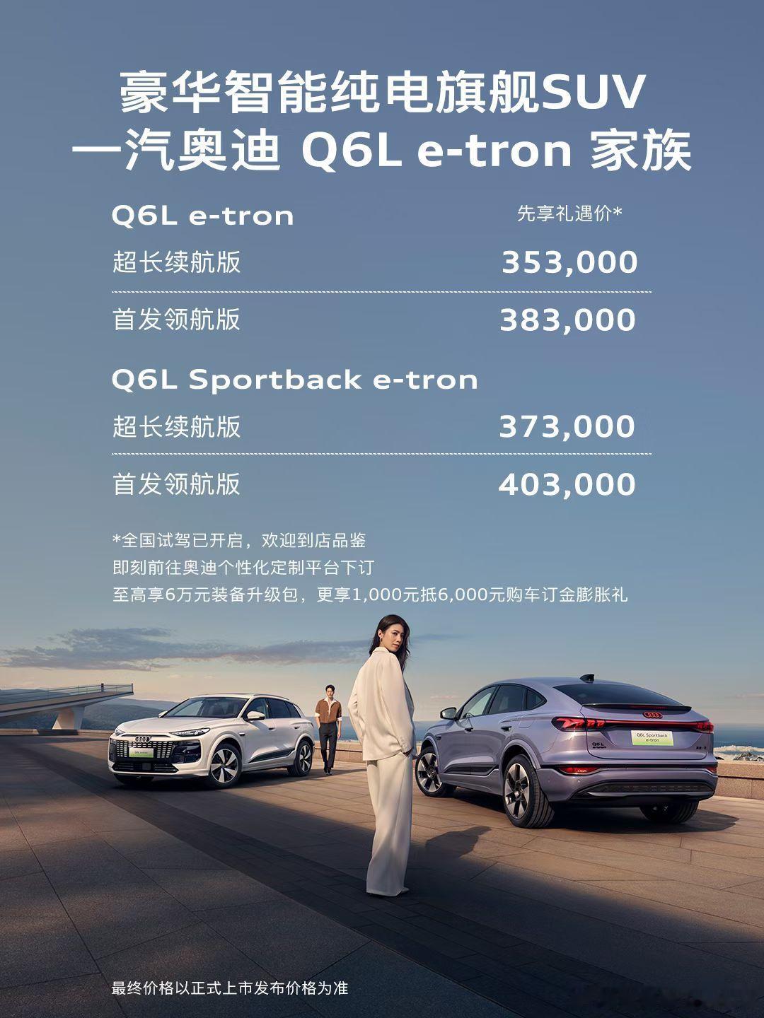 一汽奥迪的Q6L e-tron终于来了。两个版本，正常SUV版本和轿跑掀背Spo