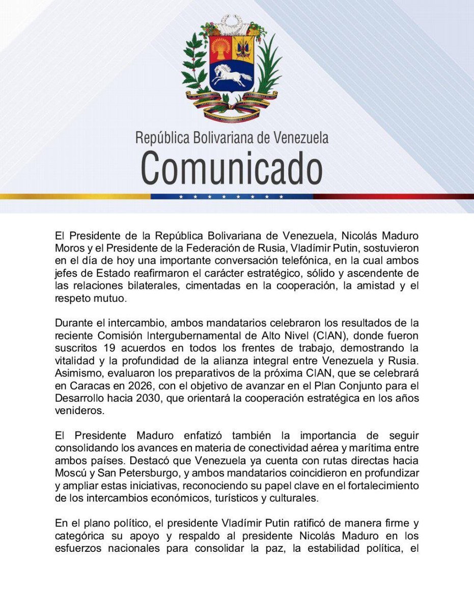 🔴 委内瑞拉玻利瓦尔共和国声明:委内瑞拉玻利瓦尔共和国总统尼古拉斯·马杜罗·莫