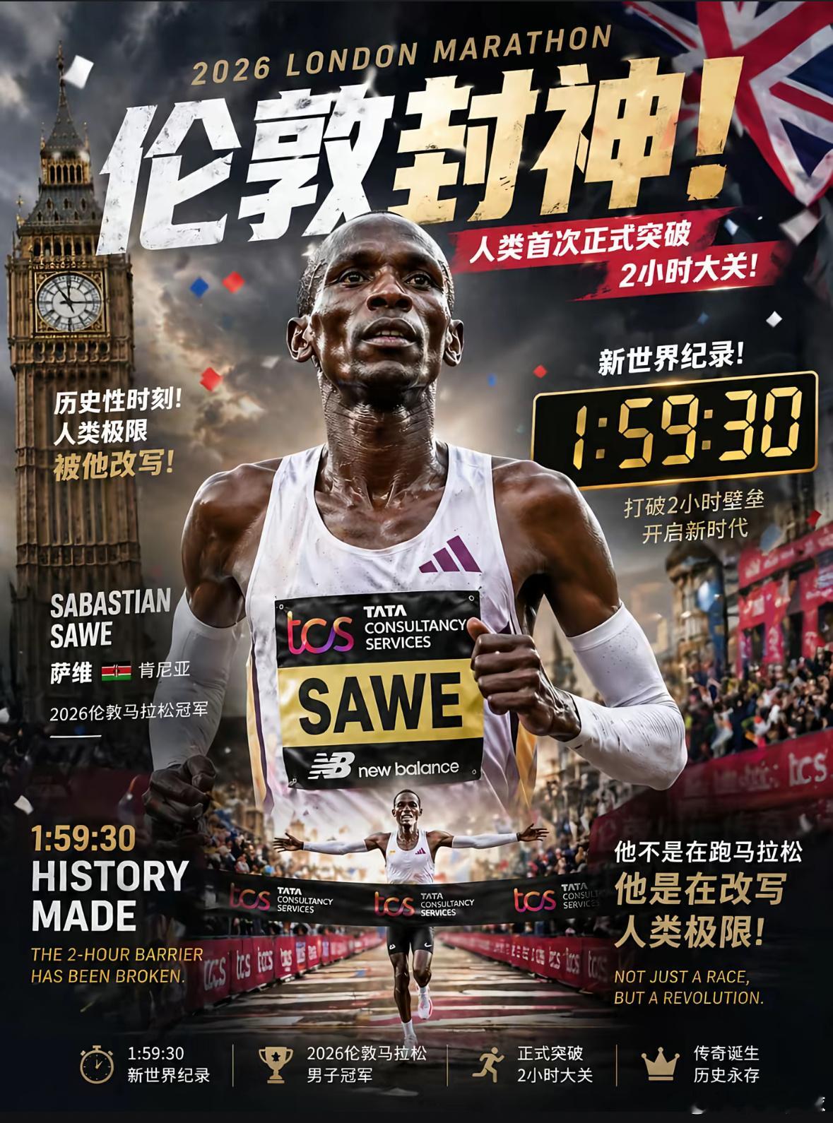 人类马拉松破二人类马拉松的极限，在这场比赛被彻底撕碎！萨维以1:59:30炸裂封