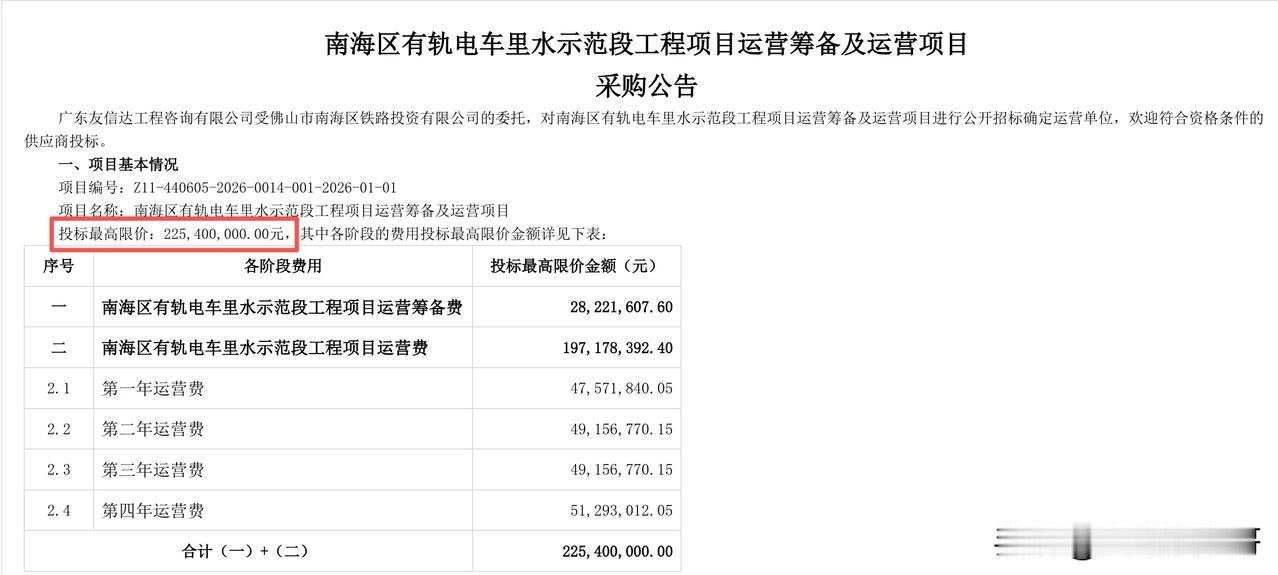 连通广州地铁，南海里水有轨电车运营招标！
根据招标信息，南海里水有轨电车首通段新