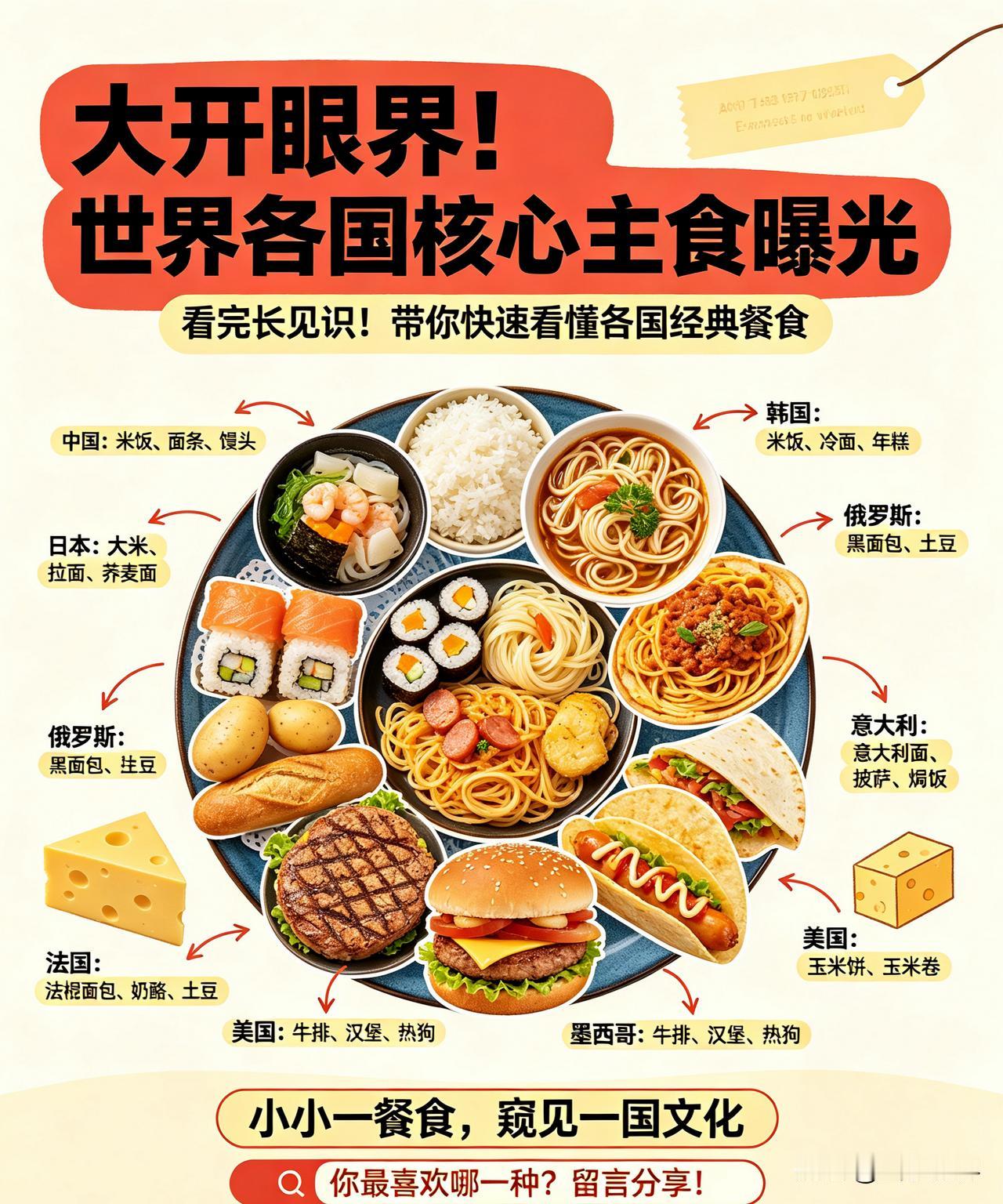 大开眼界！世界各国核心主食曝光，看完长见识！
 
俗话说一方水土养一方人！每个国