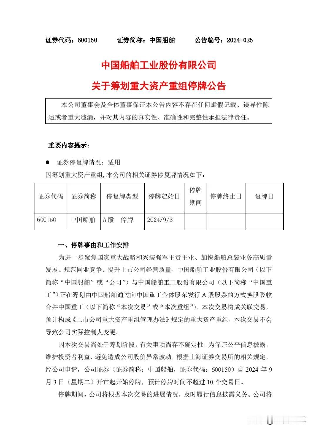 中国神船能否再创300元辉煌
中国神船真得来了！
今晚中国船舶突发停牌，他要与中