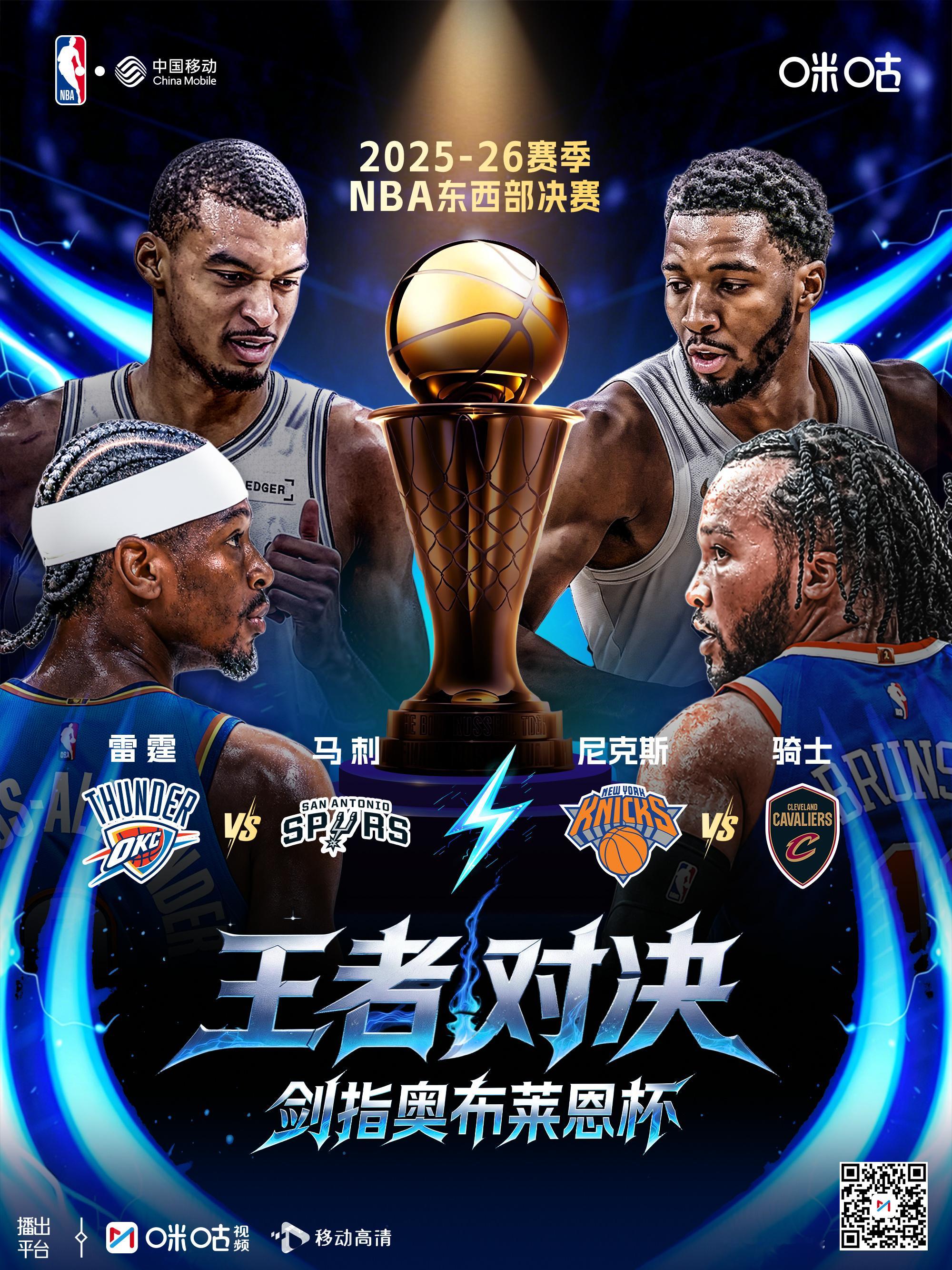 25-26赛季NBA季后赛🏆东西部决赛对阵出炉尼克斯🆚骑士 雷霆🆚马刺📱