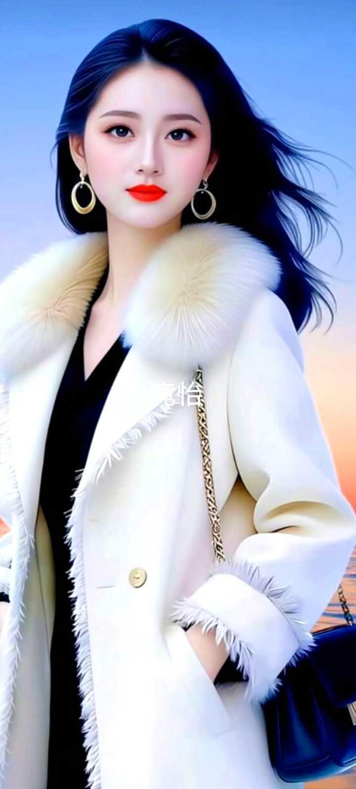 冬日穿搭指南：毛茸茸的白色大衣，搭配大圆环耳环，尽显优雅与时尚！