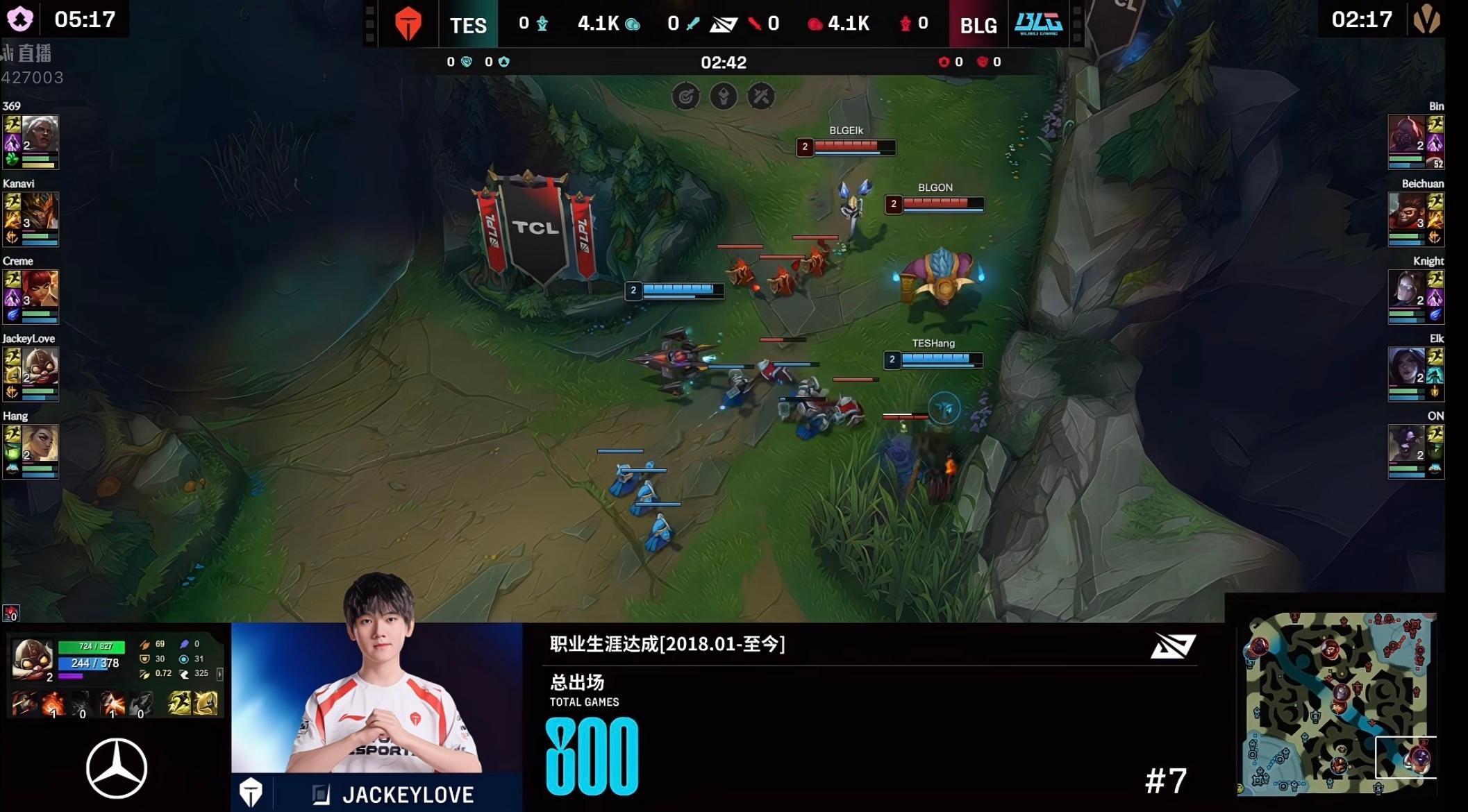 杰克出场来到800场！恭喜[打call]JackeyLove800出场tes对战