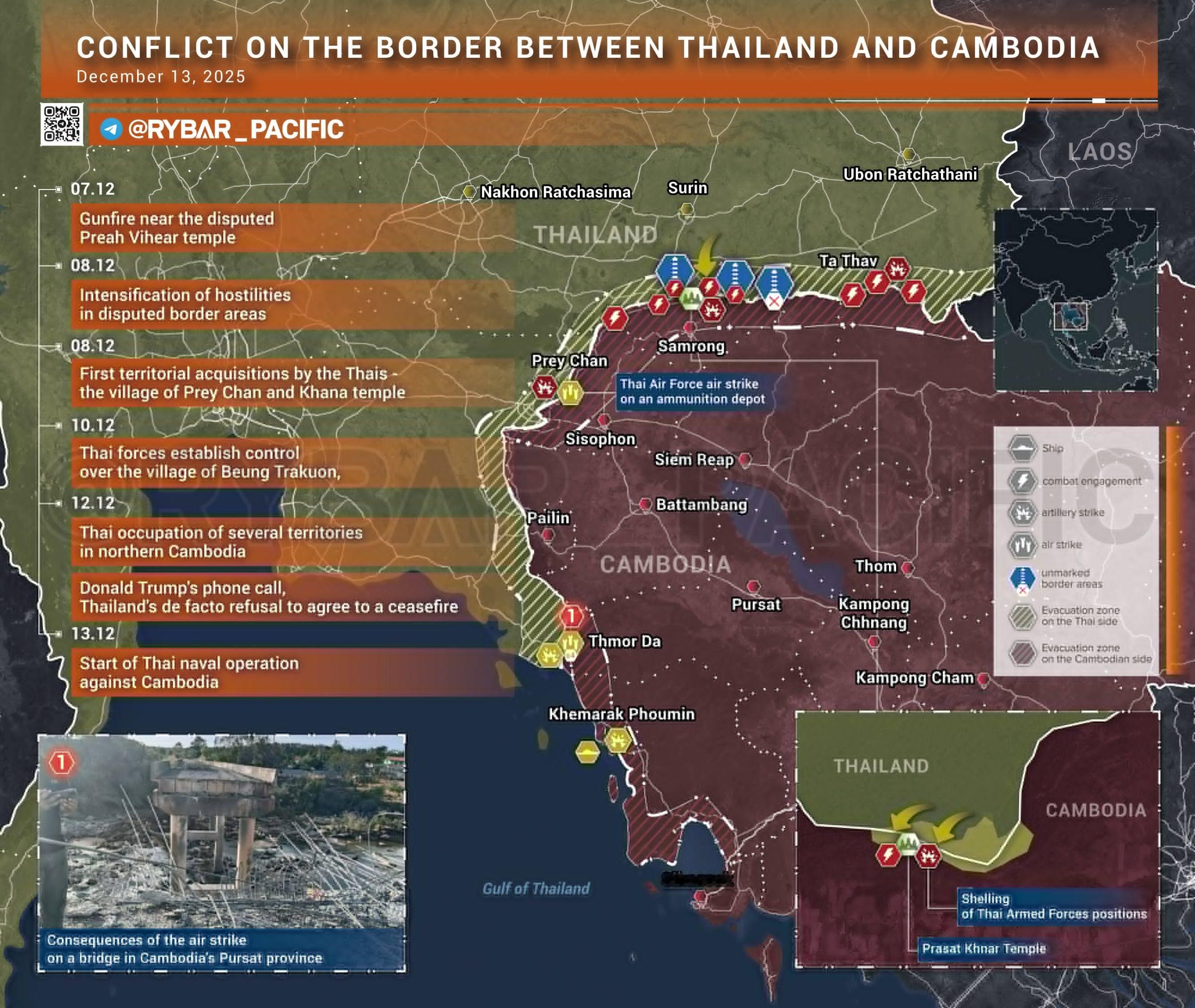 泰柬冲突  泰柬边境冲突进入第六天 暂无缓和迹象🔸 泰国军队在多战线持续推进，