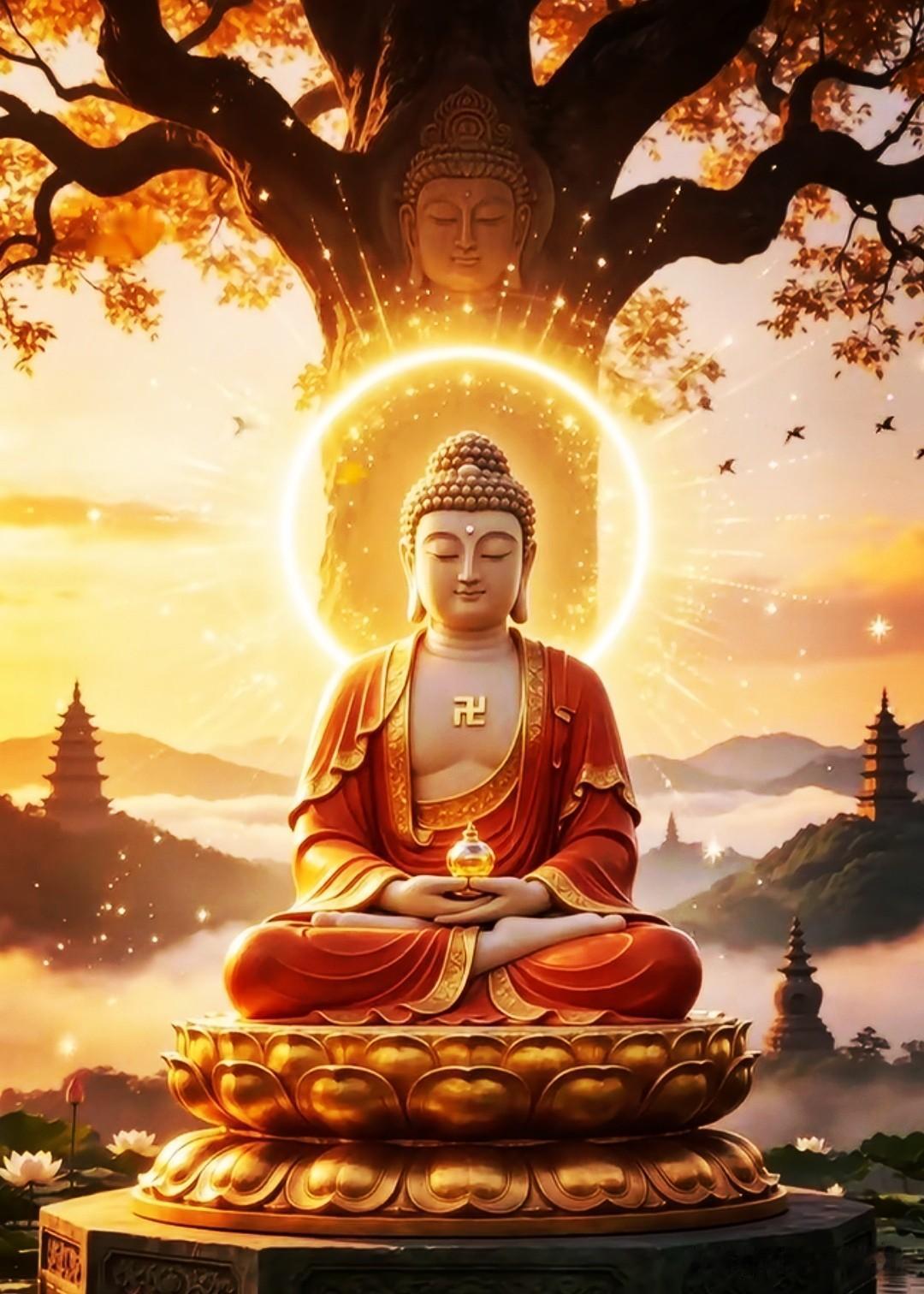 静坐莲台观自在，
心怀善念得清宁。