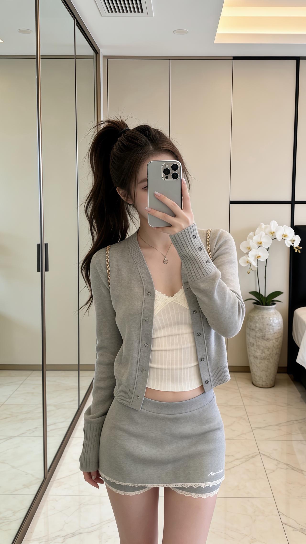 纯欲风穿搭 针织开衫  韩系温柔风套装 是时候穿显身材的衣服了 今日份清纯风穿搭