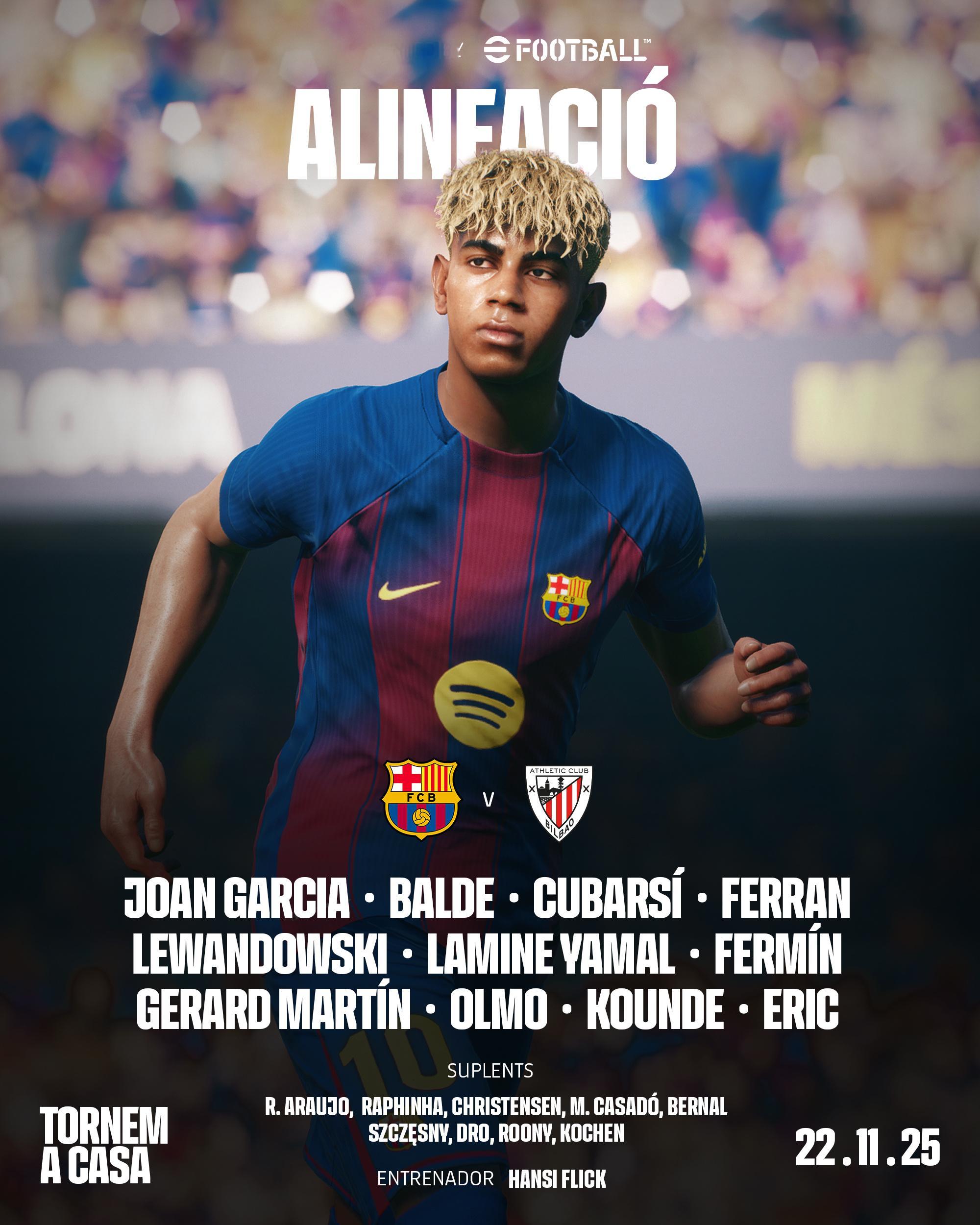 巴萨VS毕尔巴鄂竞技首发阵容：胡安-加西亚，孔德，库巴西，杰拉德-马丁，巴尔德，