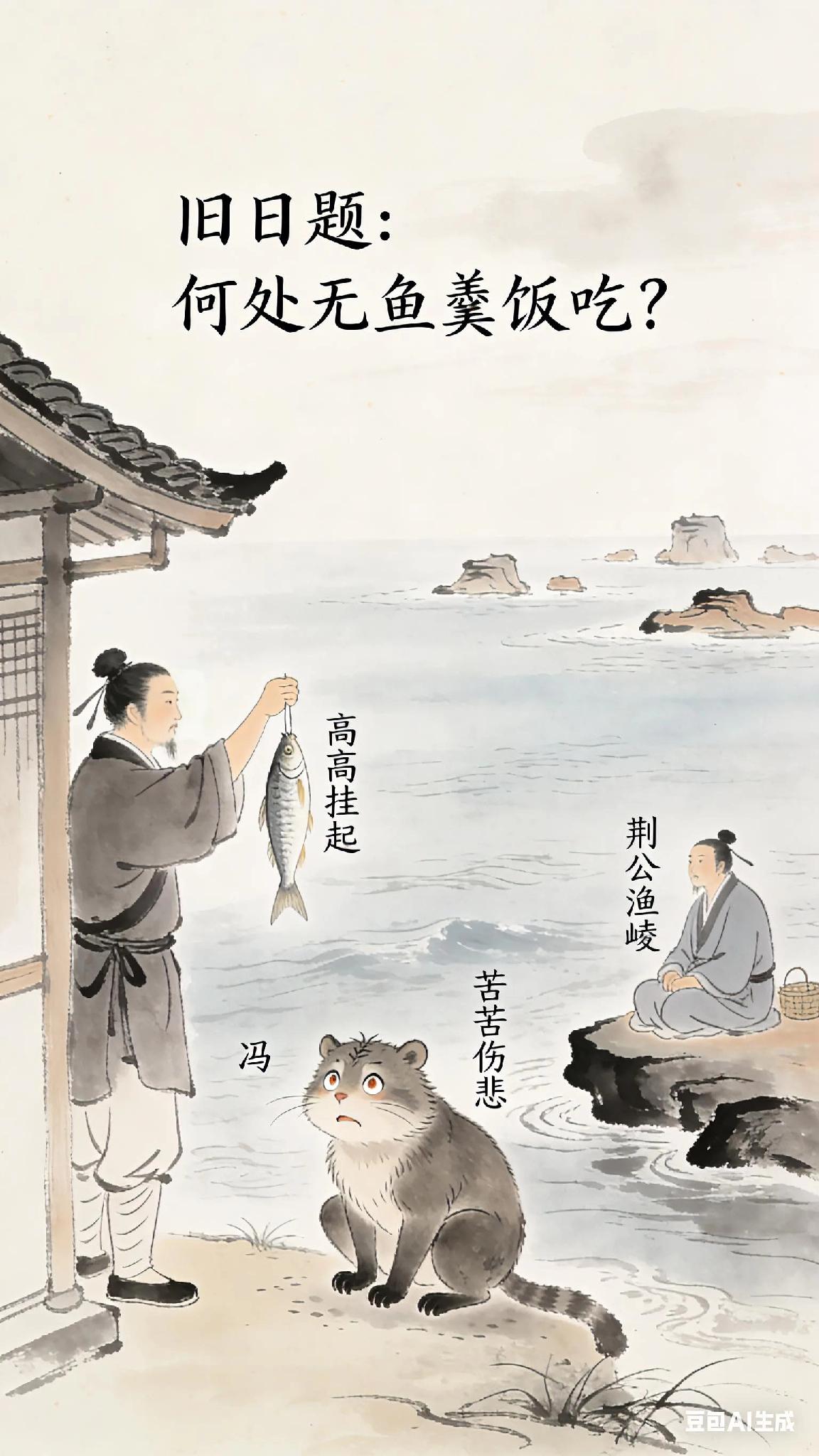 《双调》沉醉东风有所感、周德清。
羊续，高高挂起，
冯獾，苦苦伤悲。
大海边，