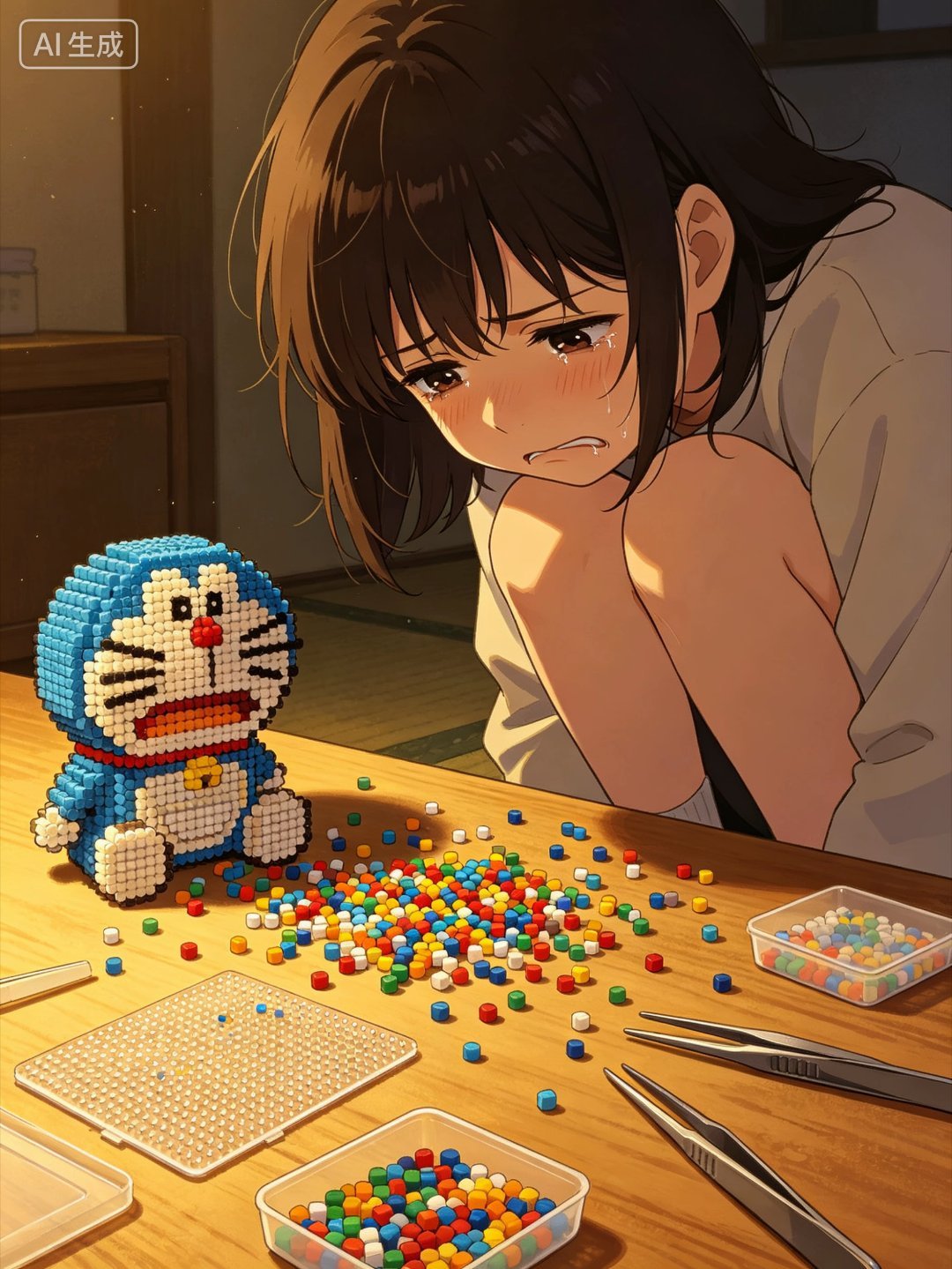 埋头苦干四小时，一瞬间全部作废，拼豆人的心碎就在这一刻💔 4个小时的拼豆就这样
