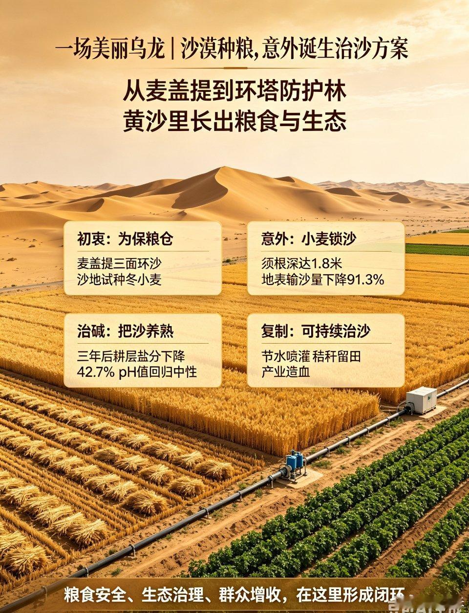 新疆沙漠种麦意外解锁世界级治沙方案，一场美丽的“乌龙”标题：本为保障粮食粮仓，却