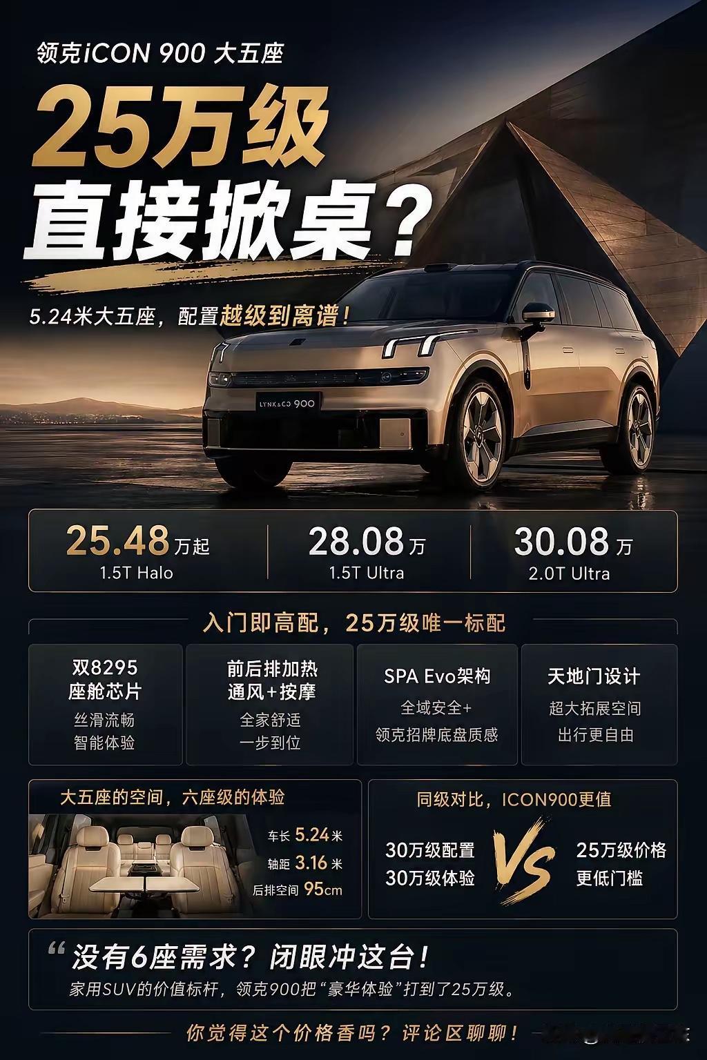 领克ICON900作为领克品牌的旗舰大型SUV，其车身尺寸在同级别车型中优势显著