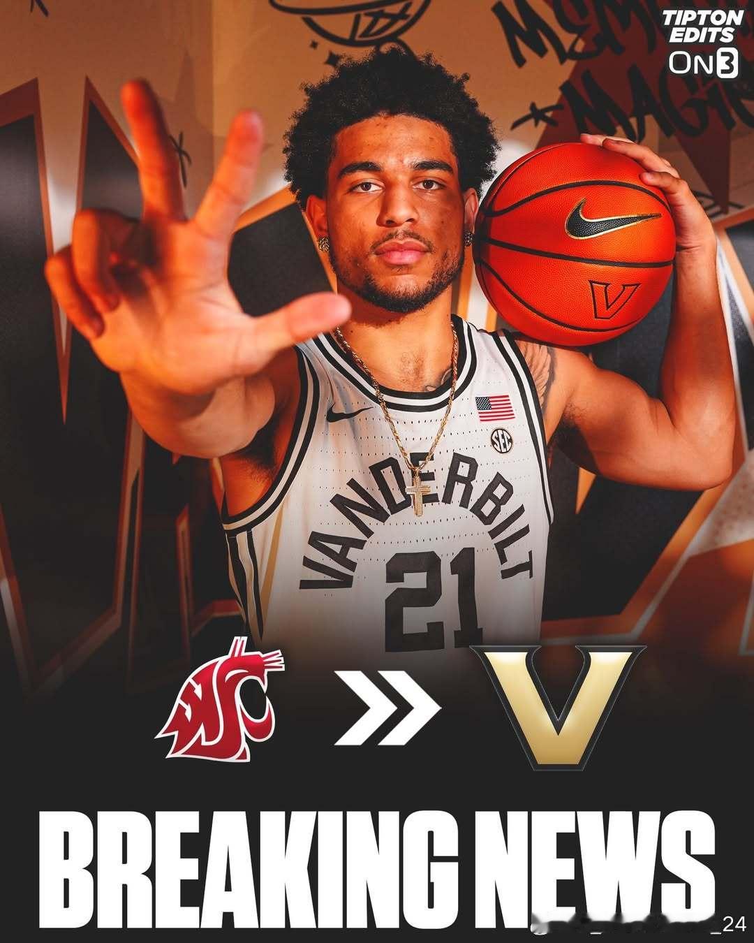 华盛顿州立大学后卫艾斯·格拉斯(Ace Glass)转学加盟范德堡大学这位身高6