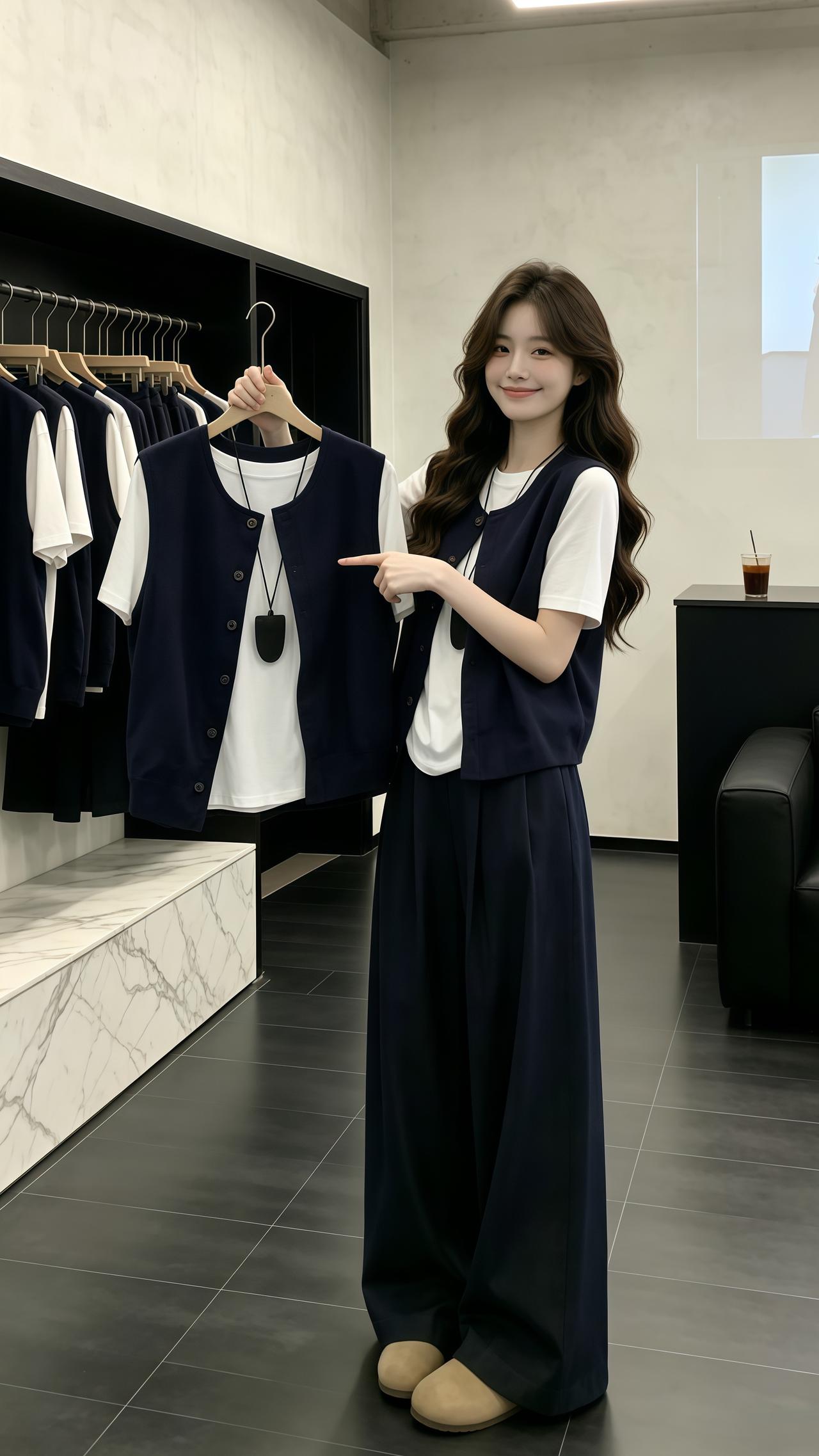 松弛感马甲三件套 蓝色牛仔马甲套装 韩系穿搭穿搭 ootd穿搭